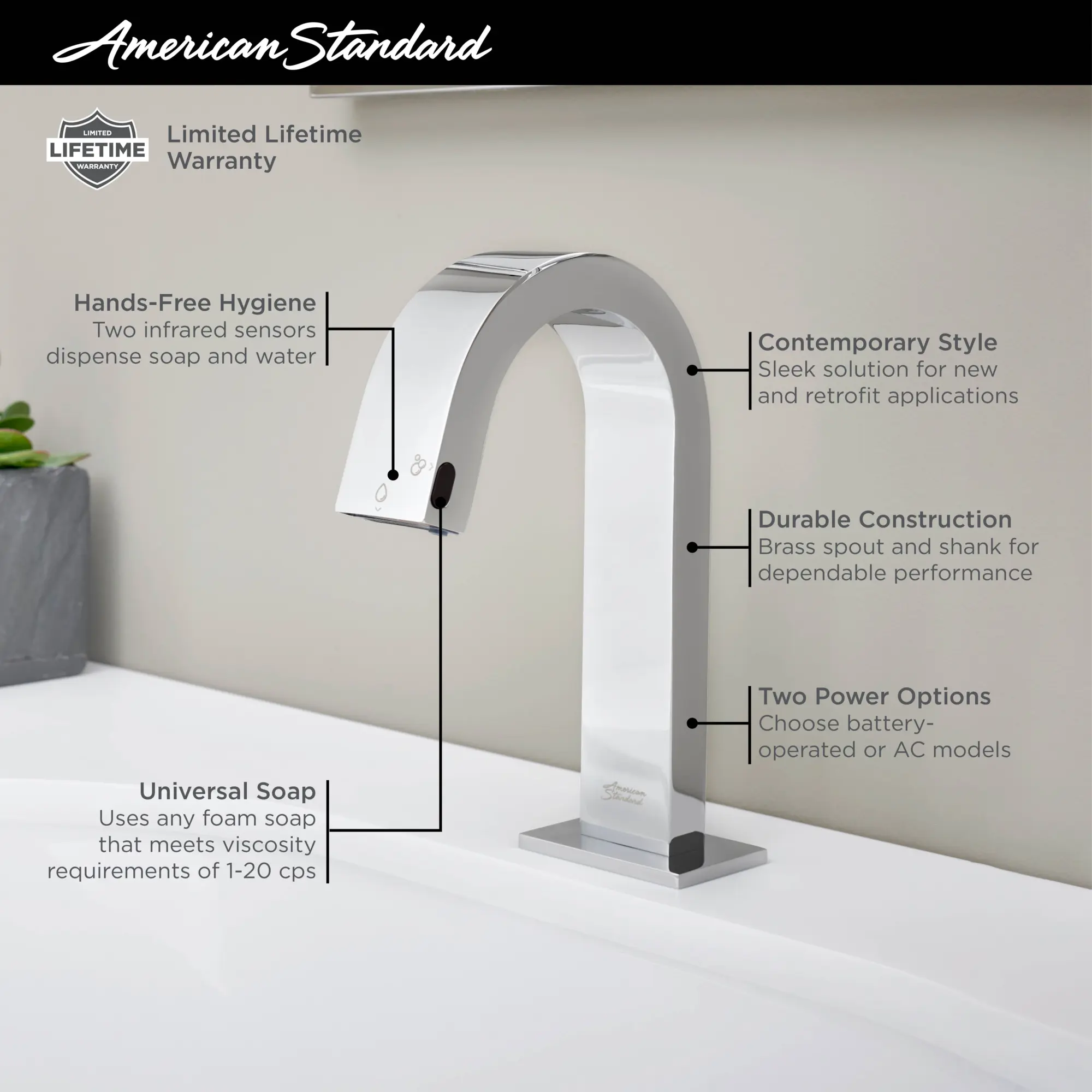 2-In-1 Integral Touchless Faucet/Soap Dispenser, Base Model - Image 11