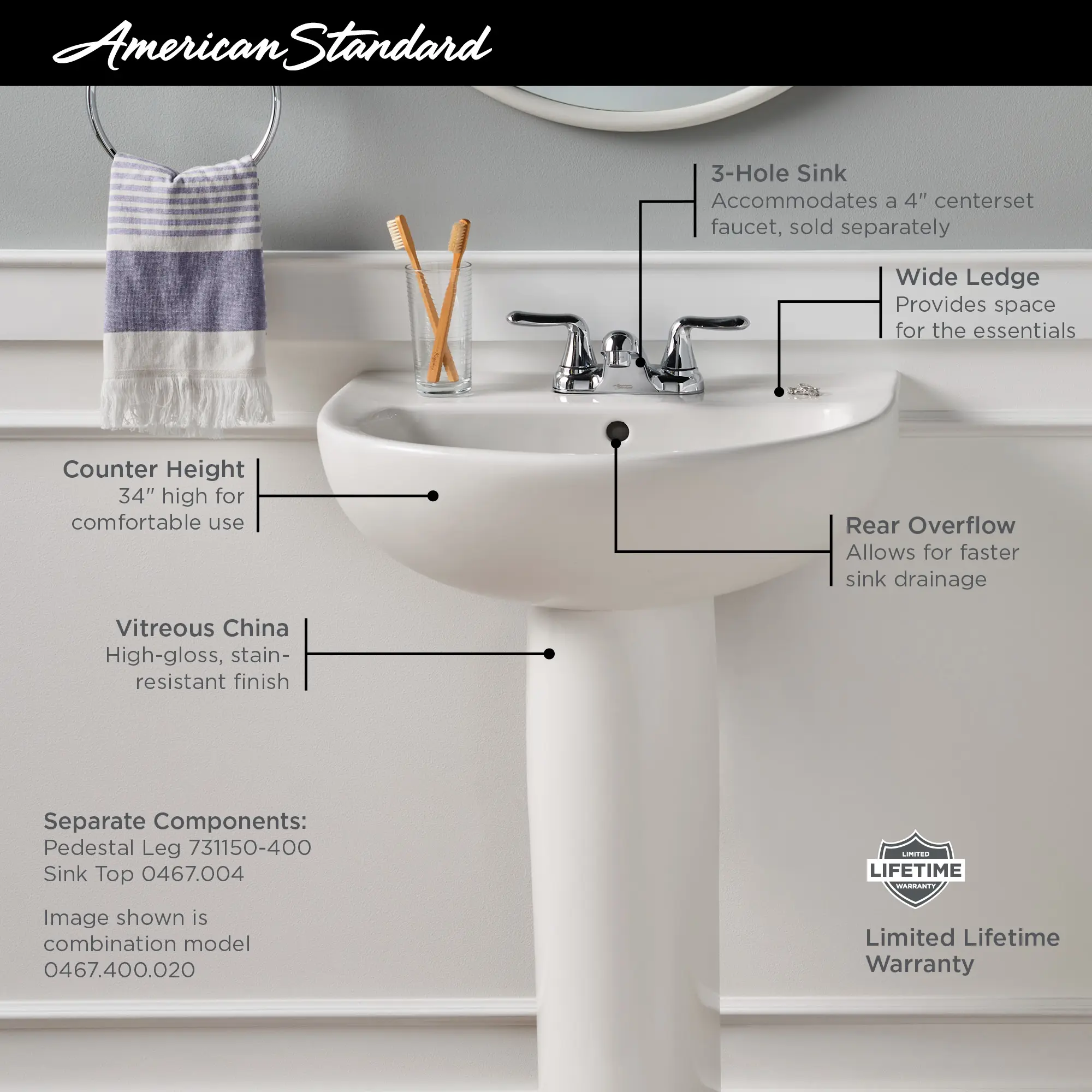 22-Inch Evolution 4-Inch Centerset Pedestal Sink Top - Image 18