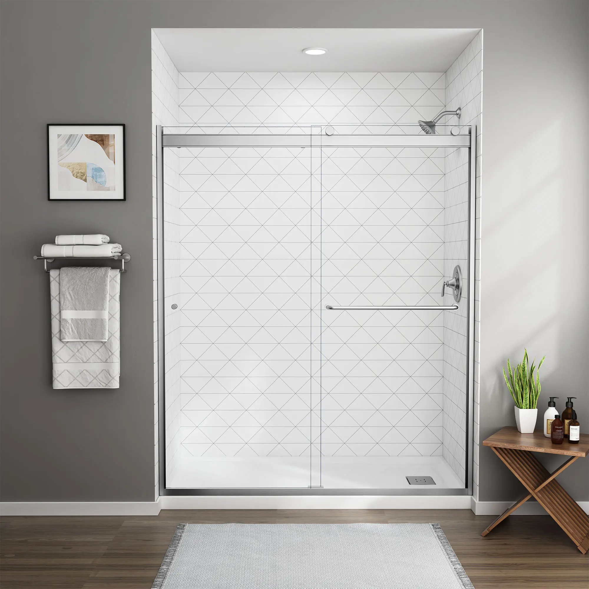 60 x 70-Inch Height Semi-Frameless Top-Roller Sliding Shower Door - Image 17