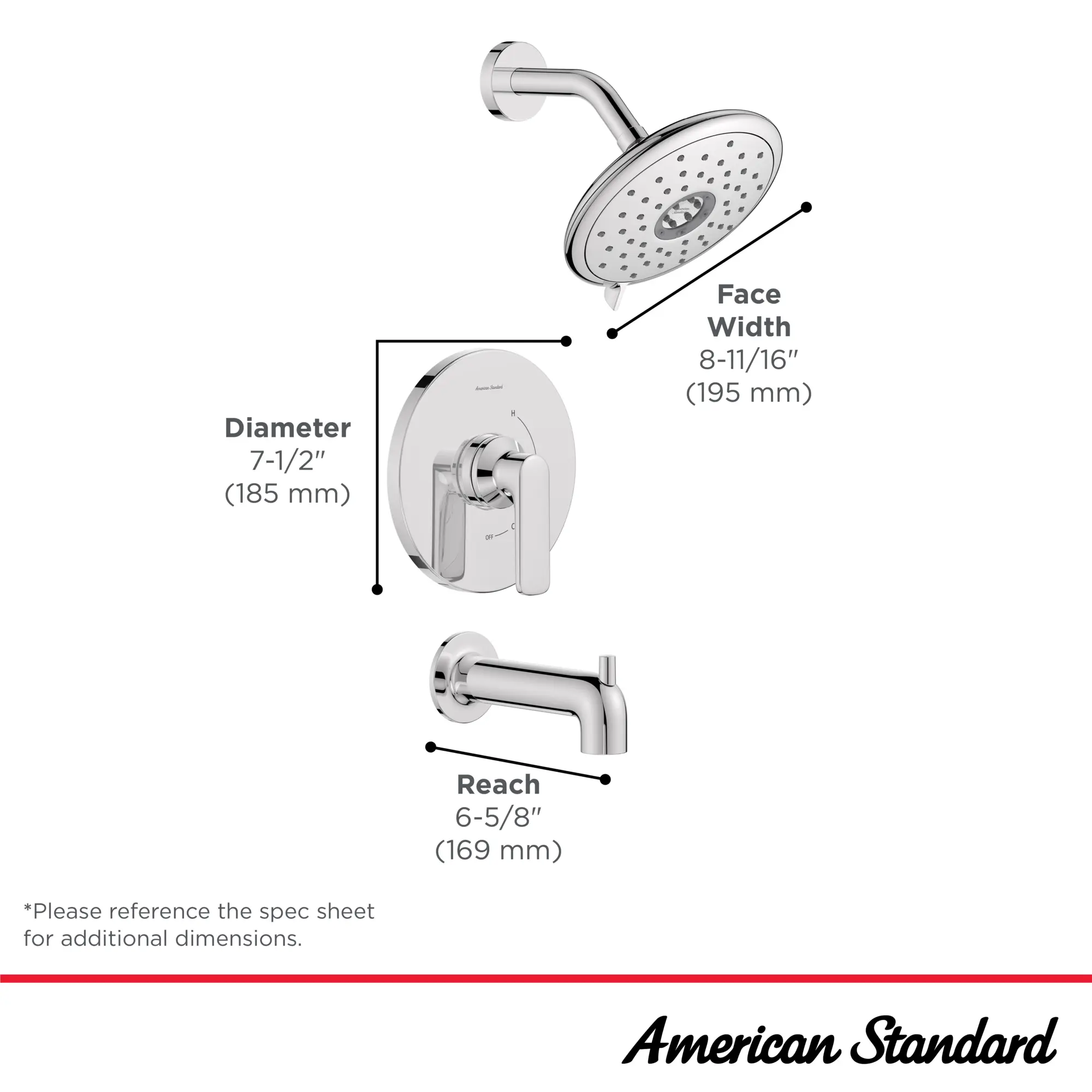 Aspirations 1.8 gpm/6.8 L/min Tub and Shower Trim Kit With Water-Saving Showerhead and Double Ceramic Pressure Balance Cartridge With Lever Handle - Image 24
