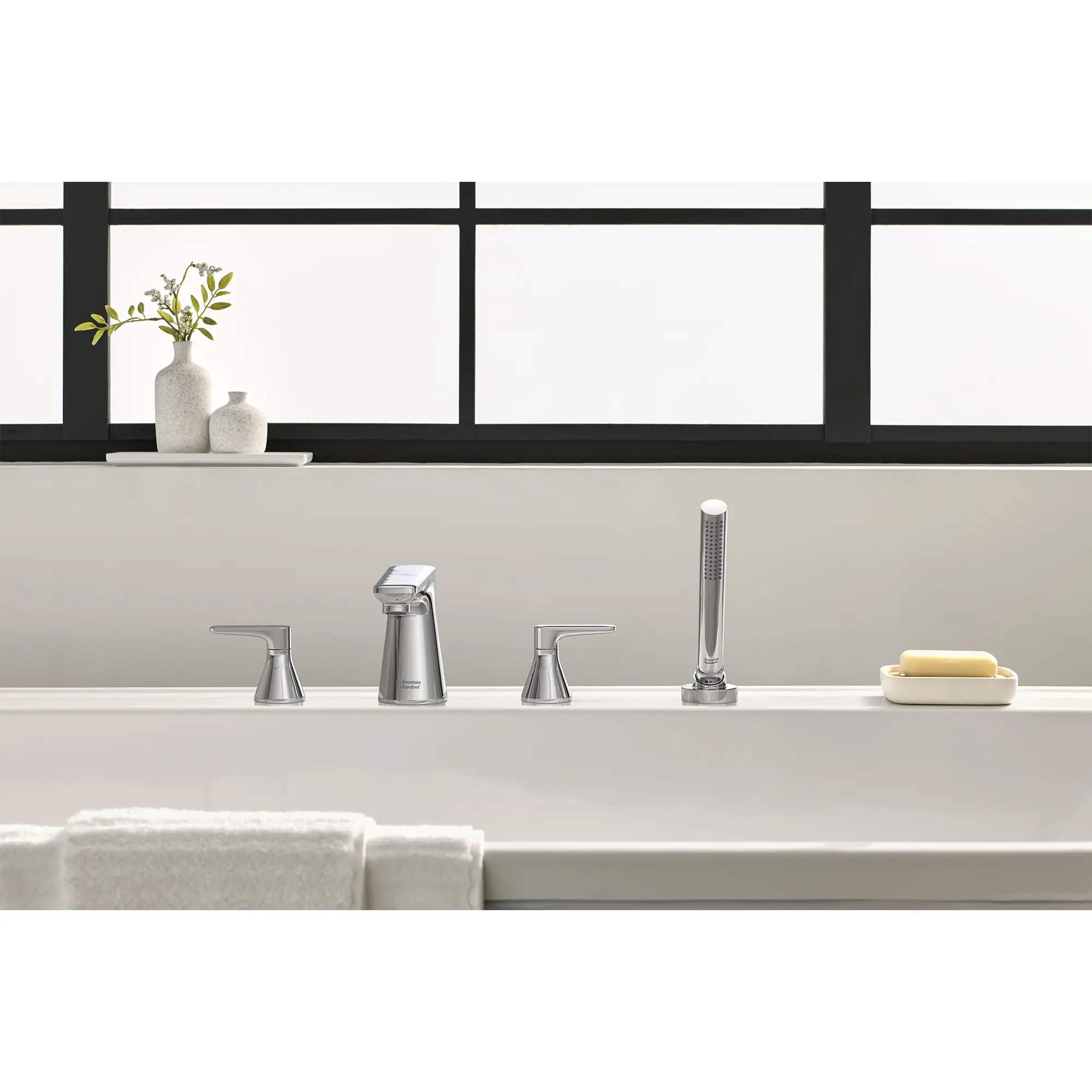 Aspirations 4-Hole 2-Handle Deck Mount Roman Tub Faucet With Lever Handles and Personal Shower - Image 19