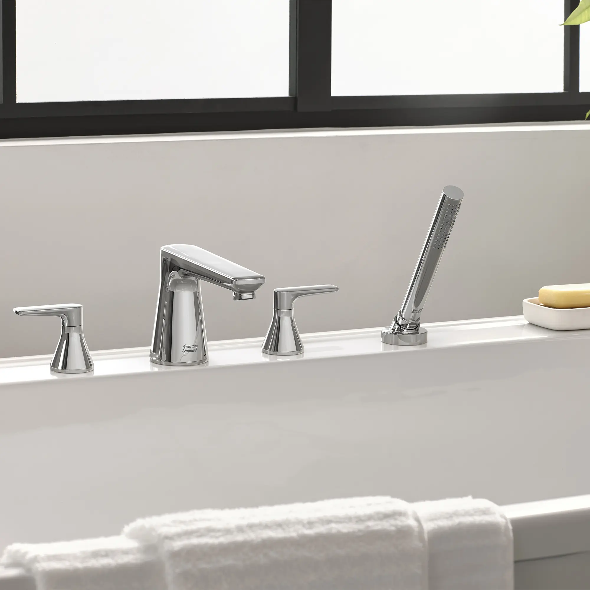 Aspirations 4-Hole 2-Handle Deck Mount Roman Tub Faucet With Lever Handles and Personal Shower - Image 20