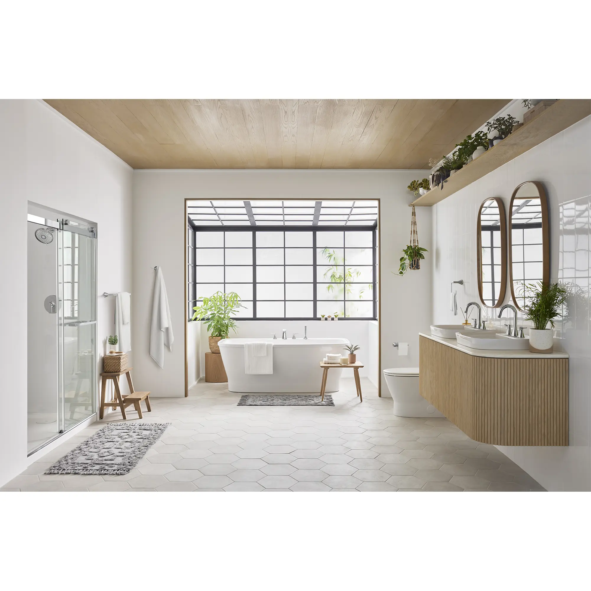 Aspirations 4-Hole 2-Handle Deck Mount Roman Tub Faucet With Lever Handles and Personal Shower - Image 25