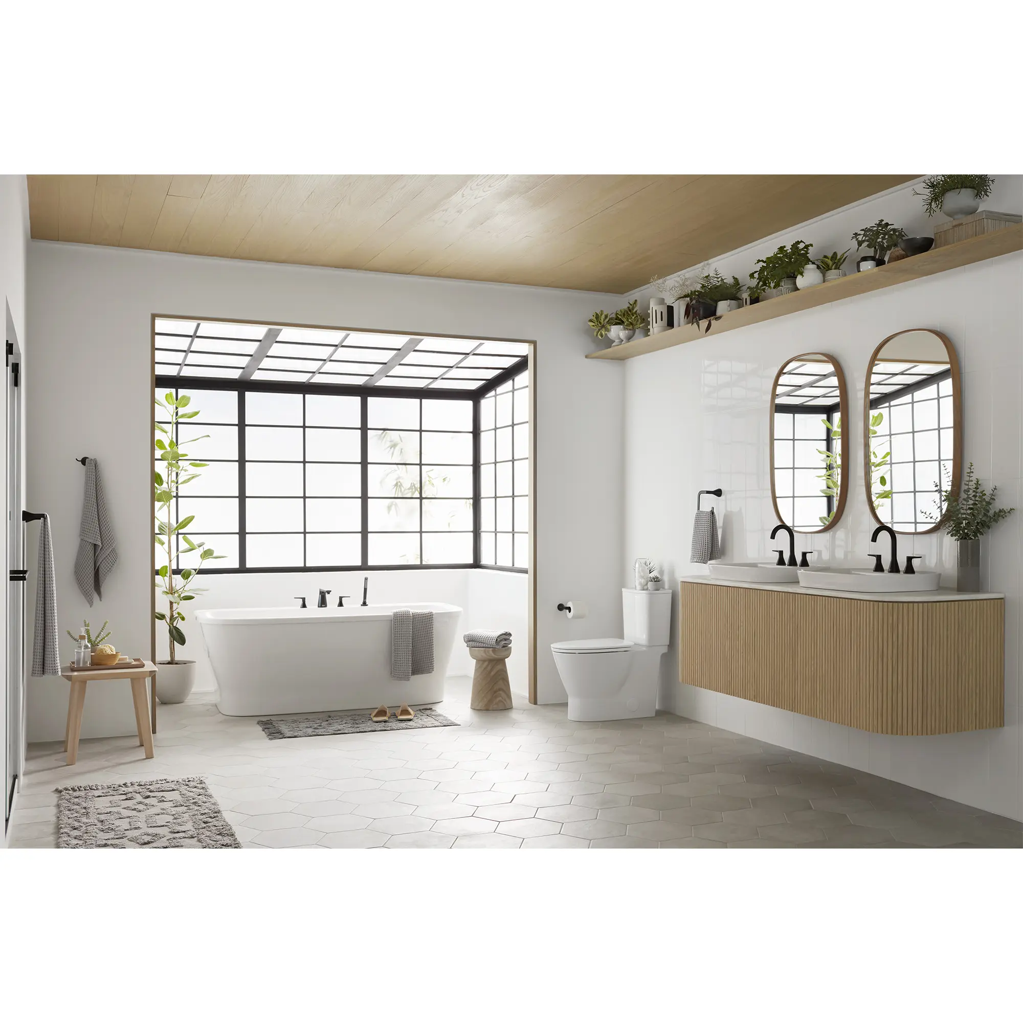 Aspirations 4-Hole 2-Handle Deck Mount Roman Tub Faucet With Lever Handles and Personal Shower - Image 45