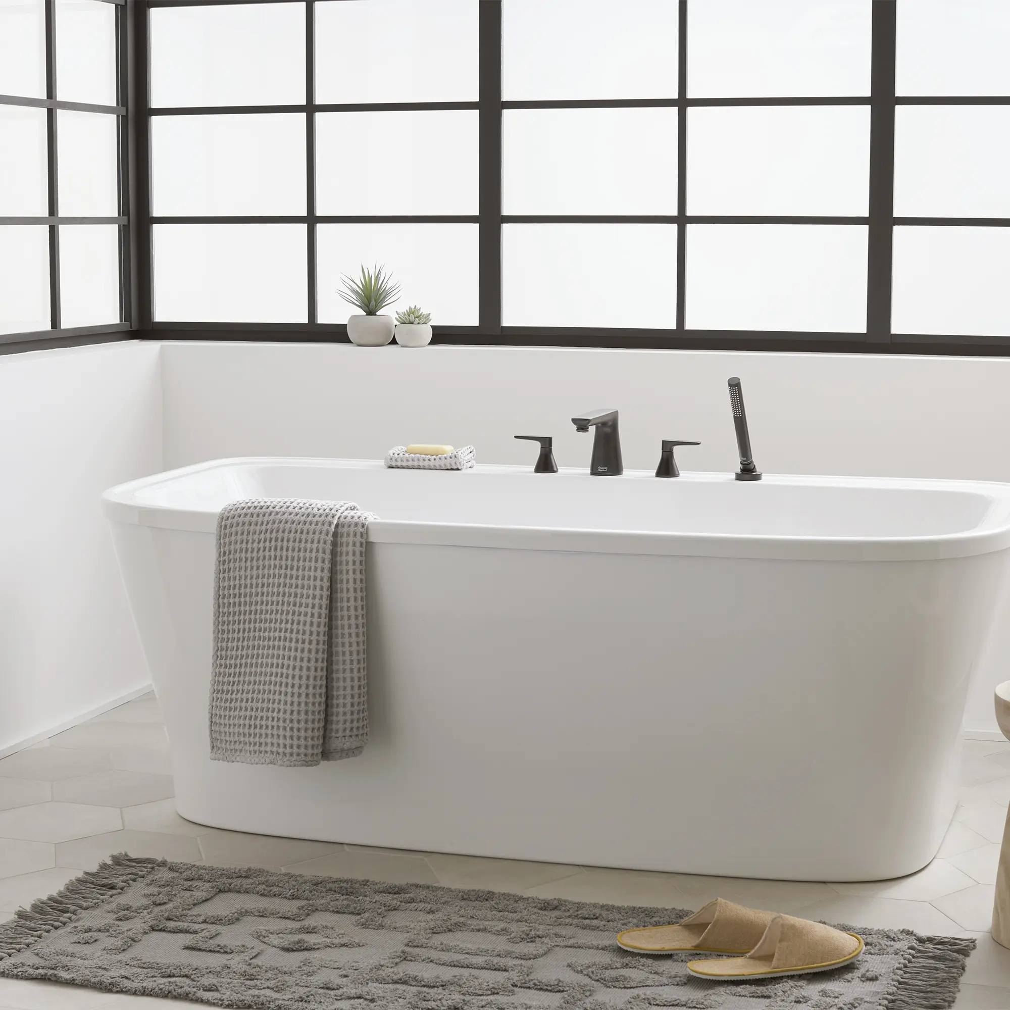 Aspirations 4-Hole 2-Handle Deck Mount Roman Tub Faucet With Lever Handles and Personal Shower - Image 48