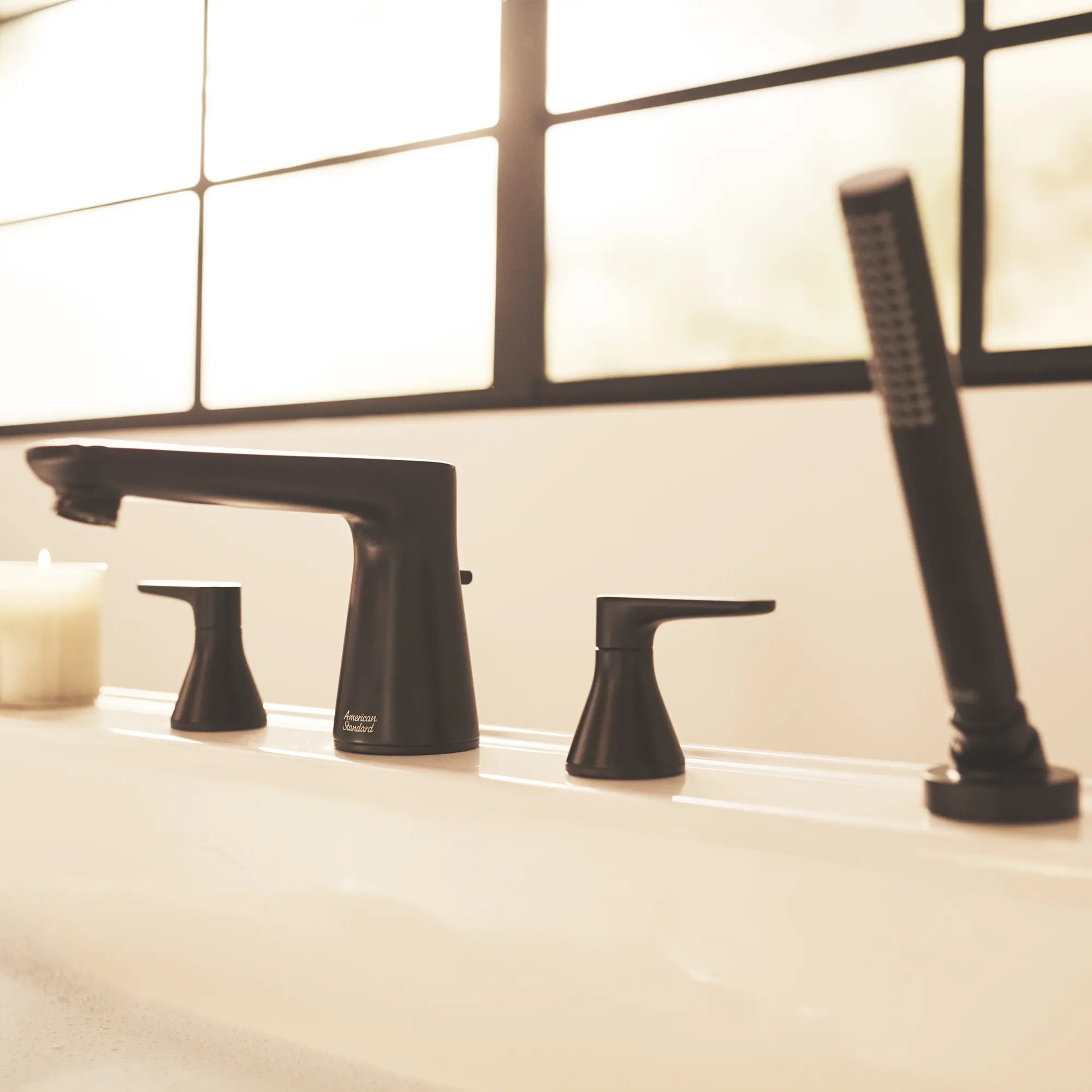Aspirations 4-Hole 2-Handle Deck Mount Roman Tub Faucet With Lever Handles and Personal Shower - Image 52
