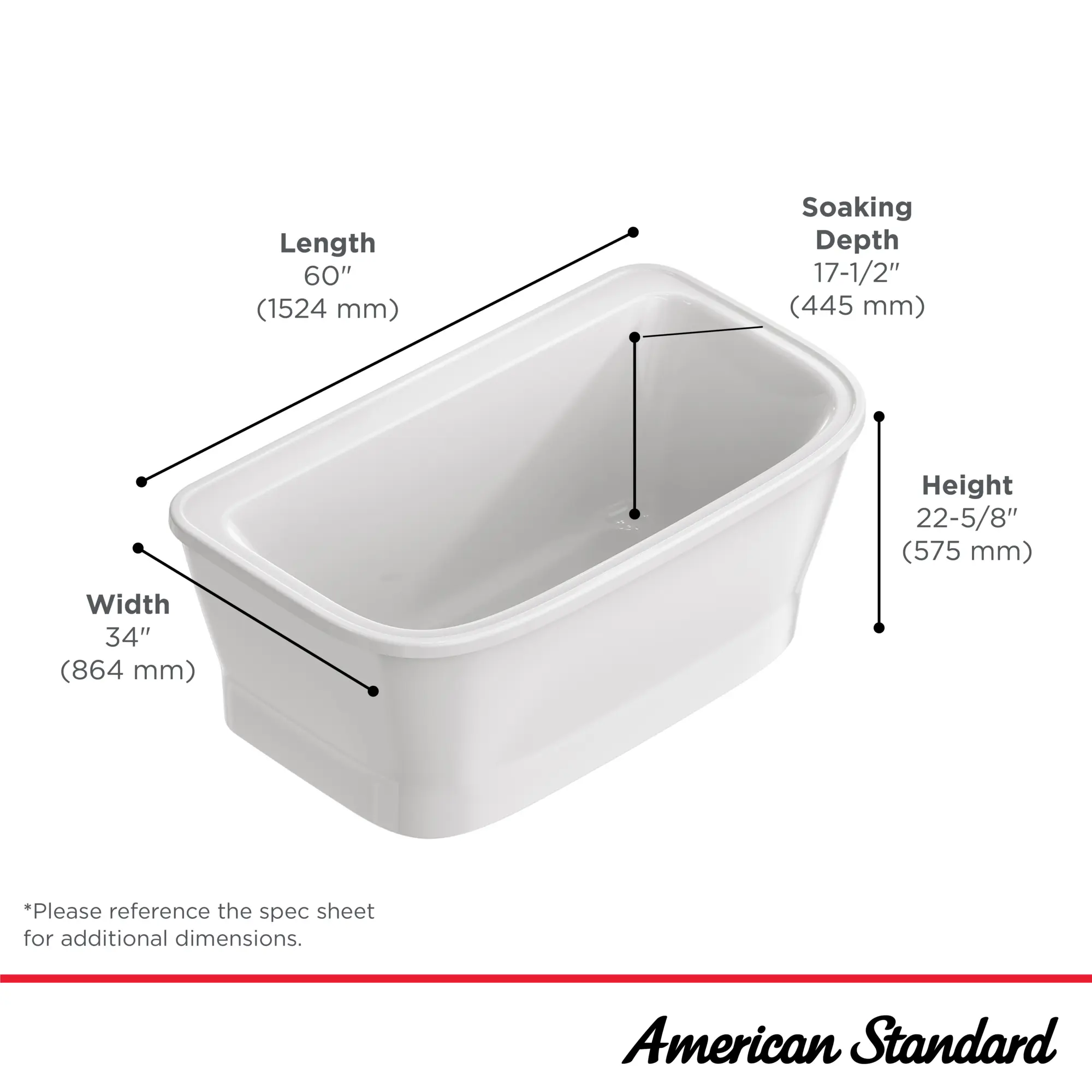 Aspirations 60 x 34-Inch Freestanding Bathtub With White Drain and Overflow - Image 13