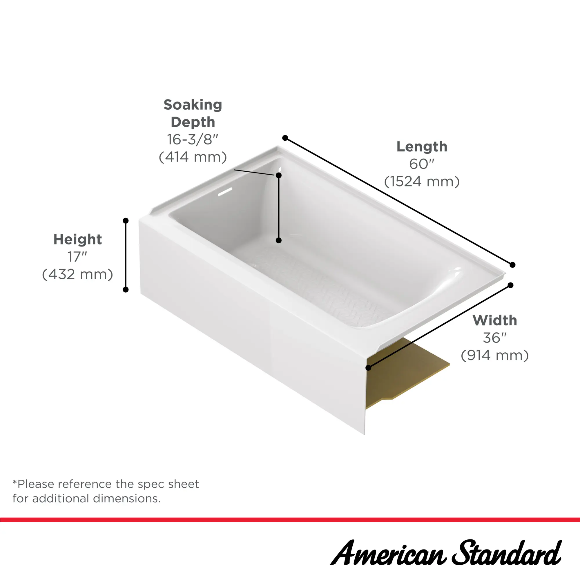 Aspirations 60 x 36-Inch Integral Apron Bathtub With Left-Hand Drain - Image 15