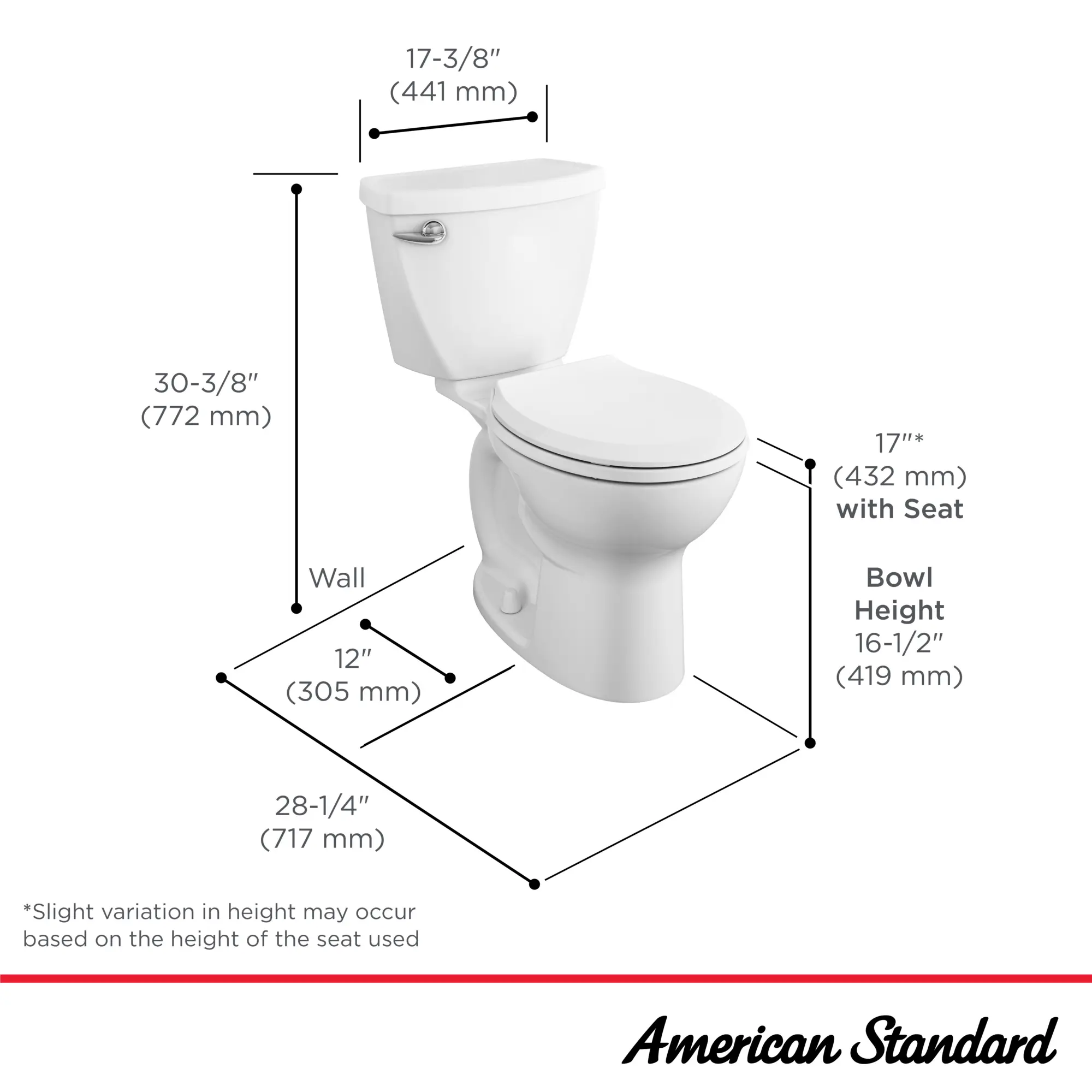 Cadet 3 1.28 GPF/4.8 LPF Left Trip Lever Round-Front Self-Cleaning Toilet with Slow Close Seat - Image 11