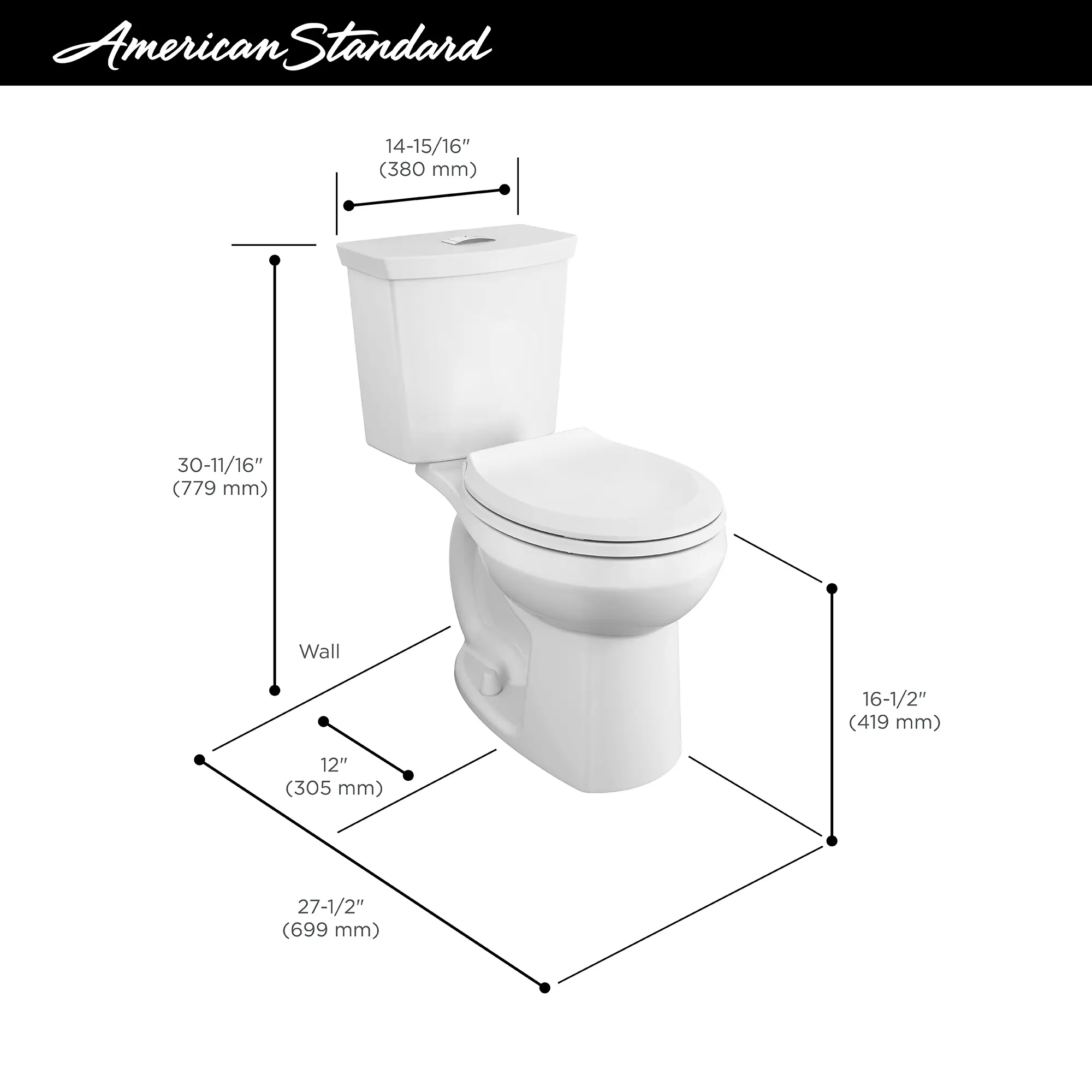 Cadet 3 1.6 GPF/6.0 LPF 1.0 GPF/3.8 LPF Dual Flush Chair Height Round-Front Toilet with Slow-Close Seat - Image 18