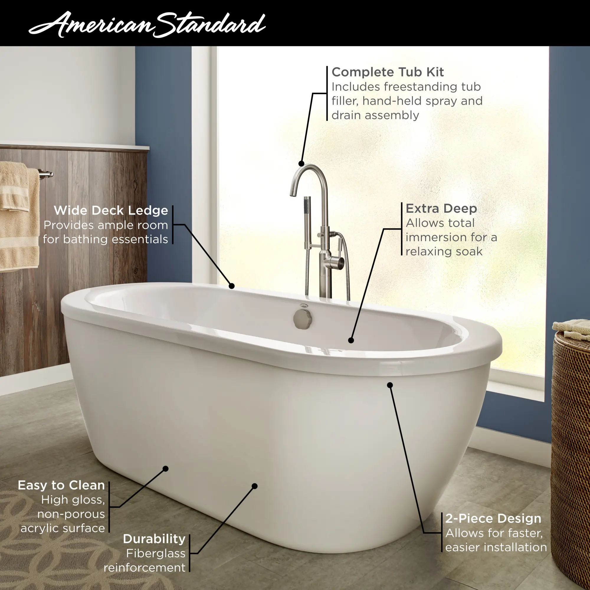 Cadet® 66 x 32-Inch Freestanding Bathtub With Polished Chrome Finish Filler and Drain Kit - Image 19