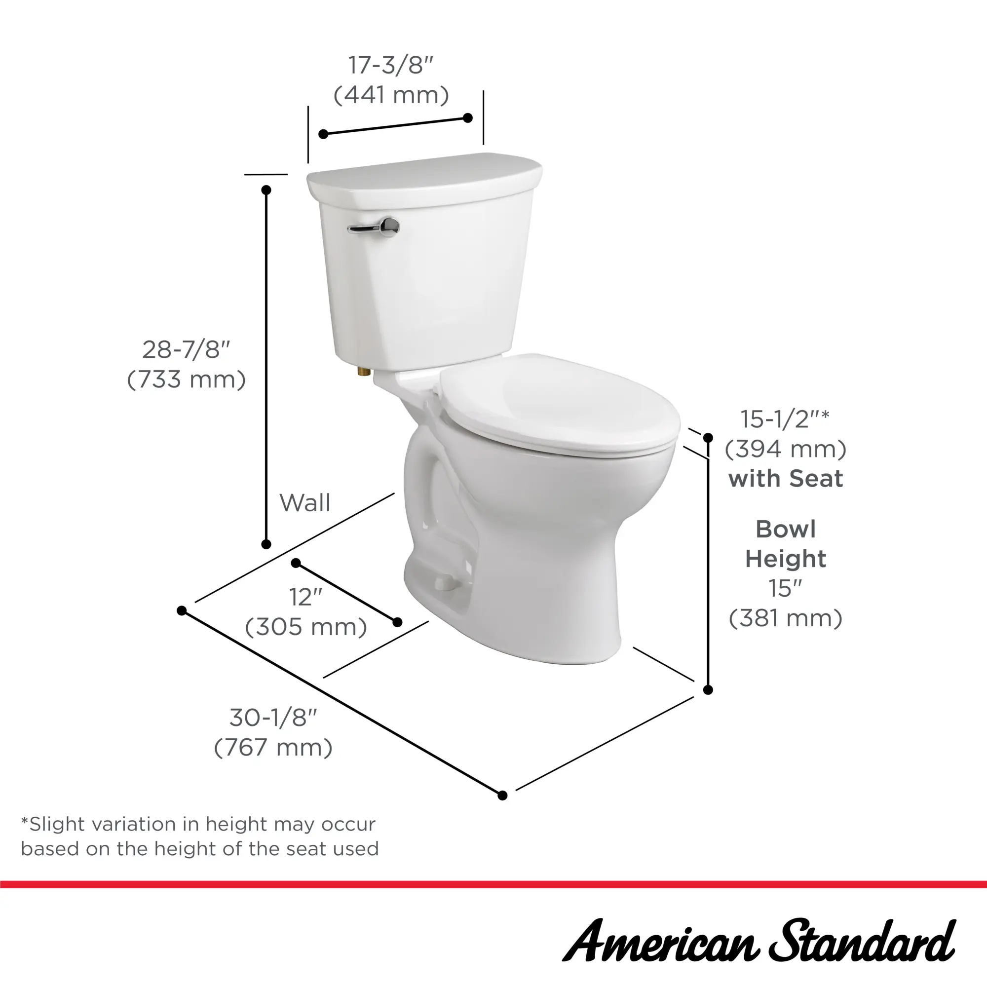 Cadet® PRO Two-Piece 1.6 gpf/6.0 Lpf Standard Height Elongated Toilet Less Seat - Image 10