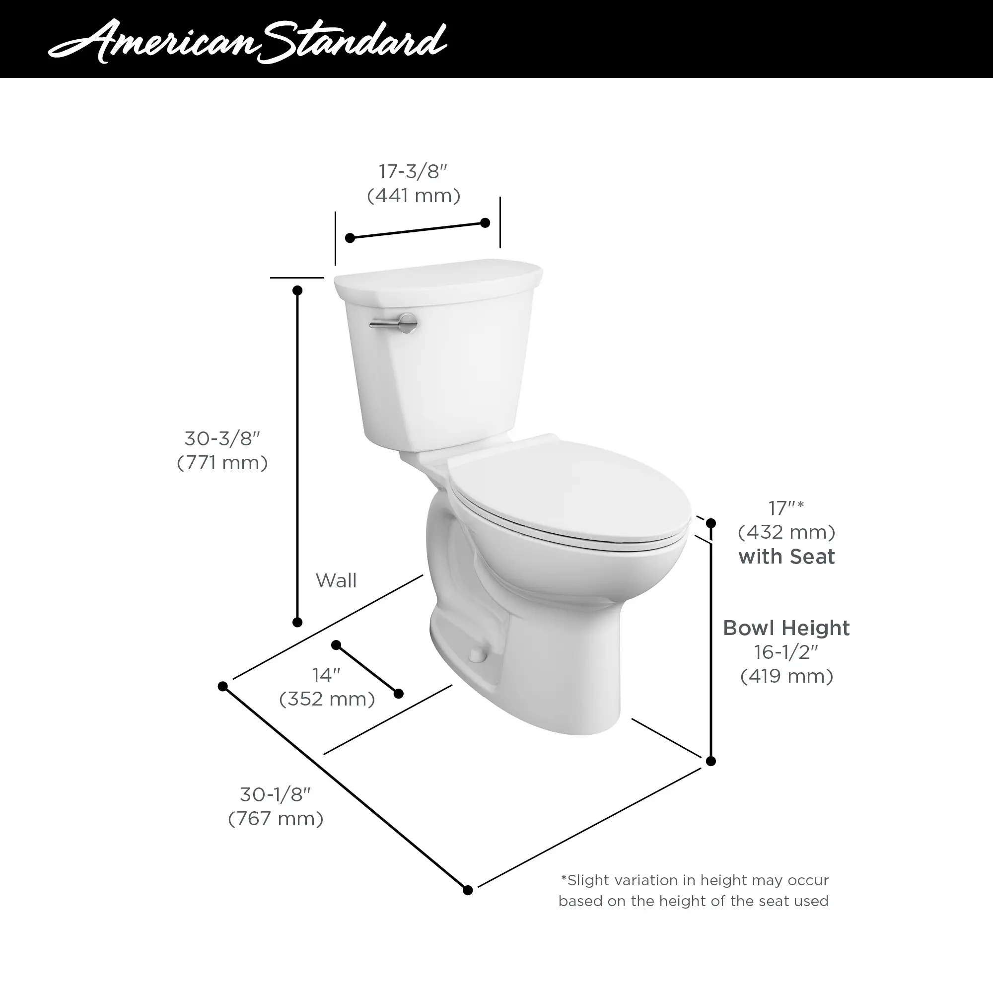 Cadet® PRO Two-Piece 1.6 gpf/6.0 Lpf Compact Chair Height Elongated 14-Inch Rough Toilet Less Seat - Image 13