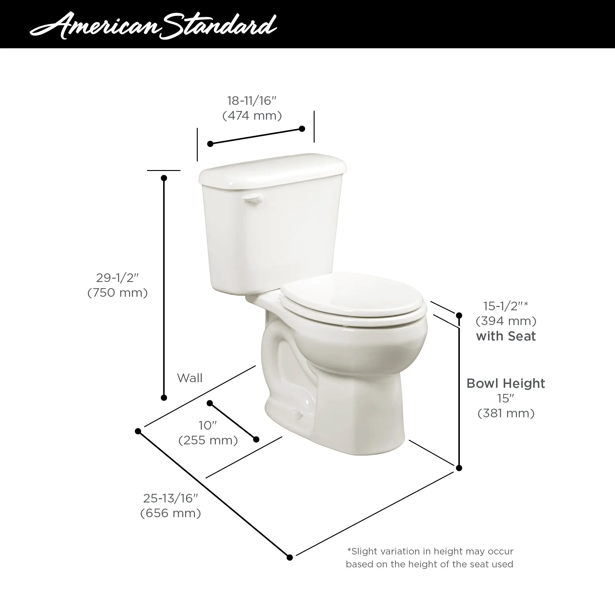 Colony® Two-Piece 1.6 gpf/6.0 Lpf Standard Height Round Front 10-Inch Rough Toilet Less Seat - Image 12