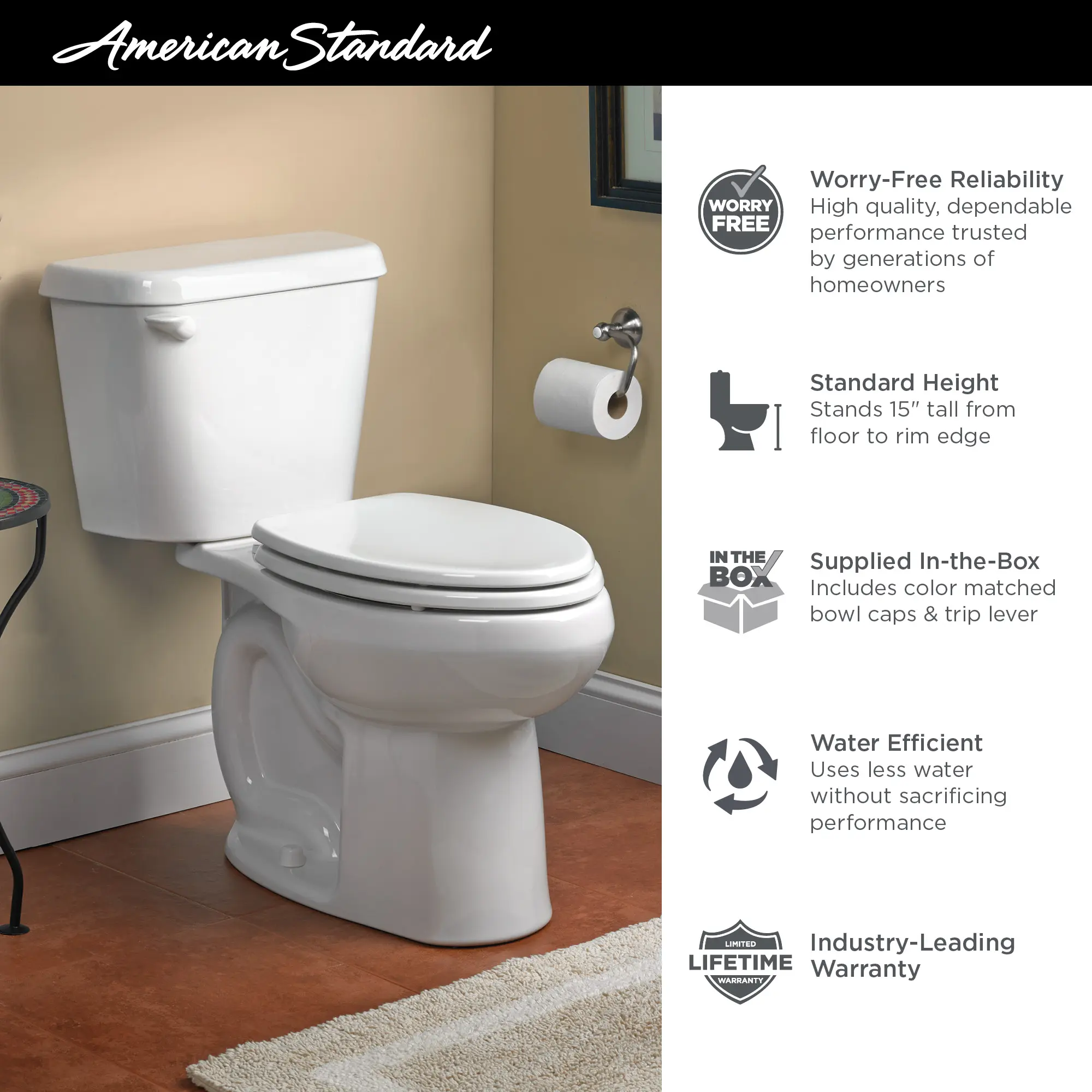 Colony® Two-Piece 1.6 gpf/6.0 Lpf Standard Height Round Front 10-Inch Rough Toilet Less Seat - Image 8