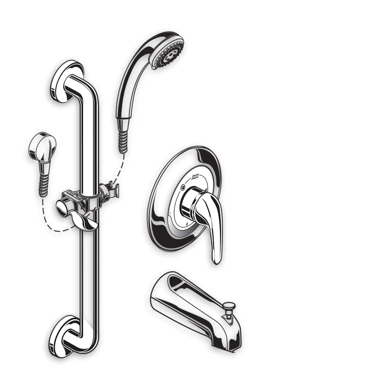 Commercial Shower Systems 1.5 GPM 36-in. 3-Function Hand Shower Kit with Slide-Grab Bar and Diverter Tub Spout