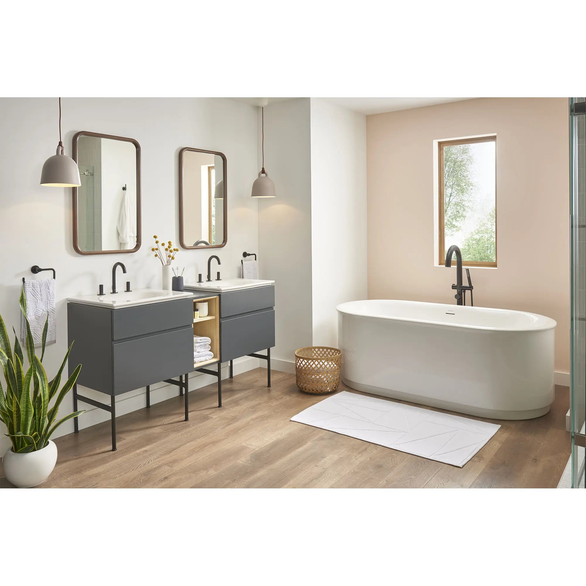 Contemporary Round Freestanding Bathtub Filler With Lever Handle Faucet for Flash® Rough-In Valve - Image 24
