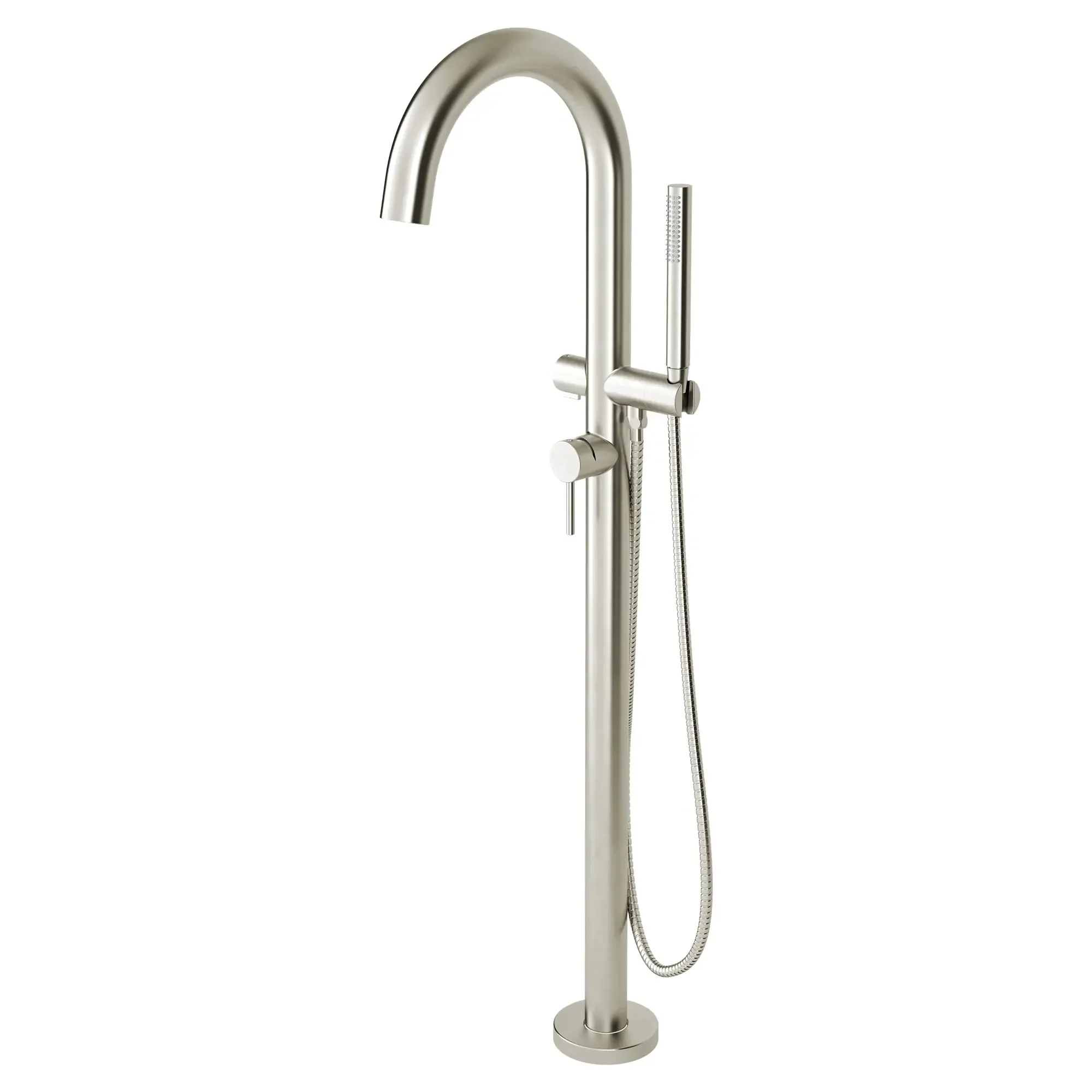 Contemporary Round Freestanding Tub Faucet with Personal Shower for Flash Rough-in Valve with Lever Handle - Image 22