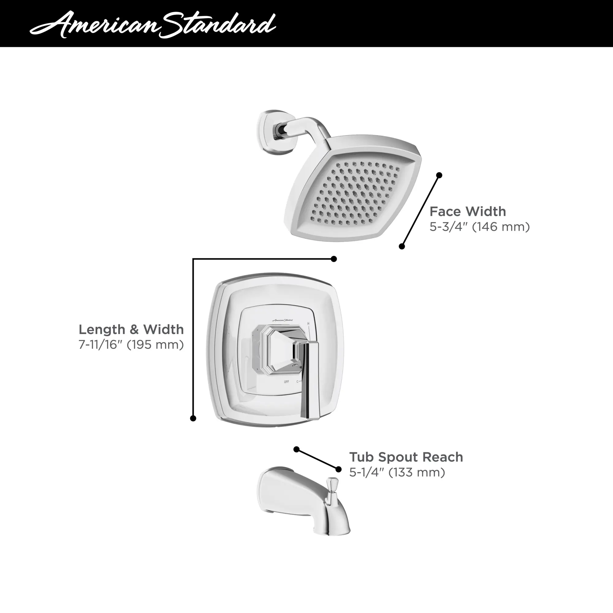 Crawford 1.8 gpm/6.8 L/min Tub and Shower Trim Kit With Water-Saving Showerhead, Double Ceramic Pressure Balance Cartridge With Lever Handle - Image 17