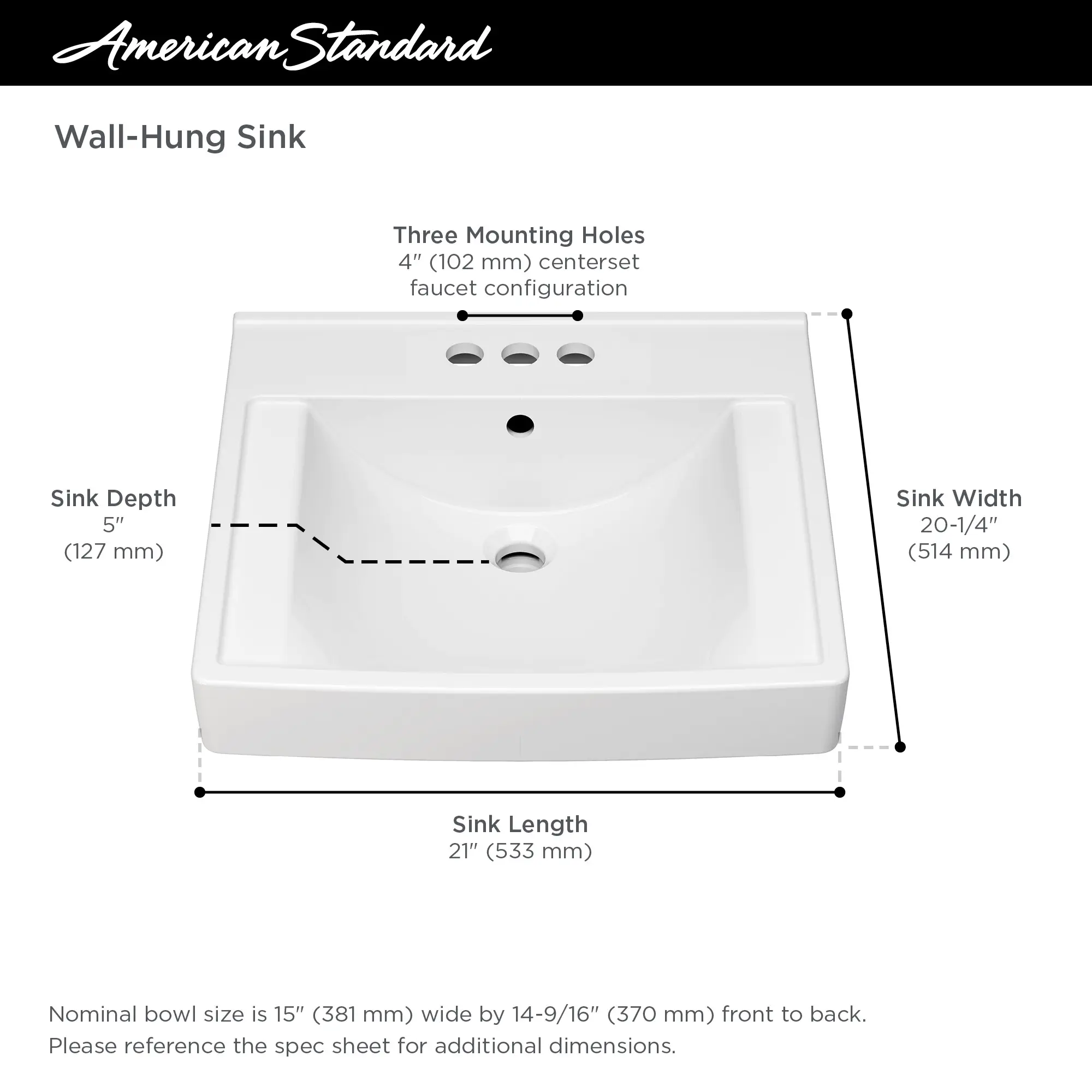 Decorum® 21 x 20-1/4-Inch (533 x 514 mm) Wall-Hung EverClean® Sink With 4-Inch Centerset - Image 10