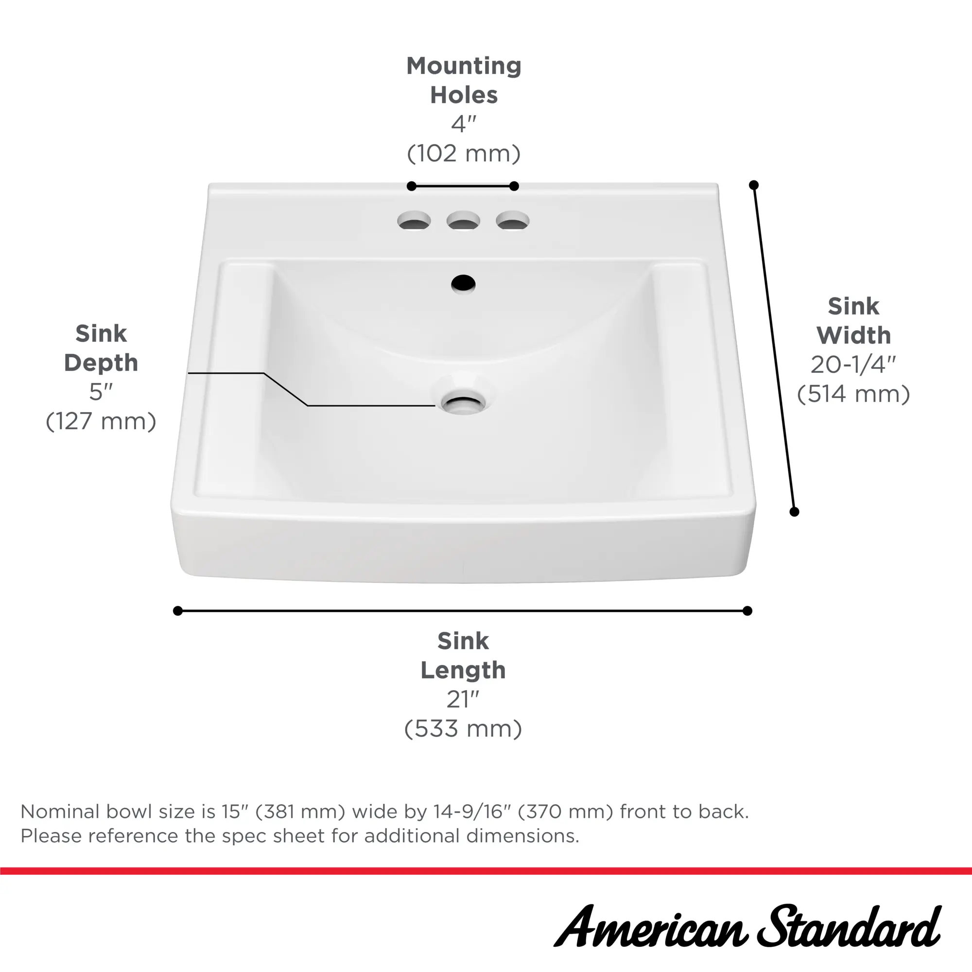 Decorum® 21 x 20-1/4-Inch (533 x 514 mm) Wall-Hung EverClean® Sink With 4-Inch Centerset - Image 6