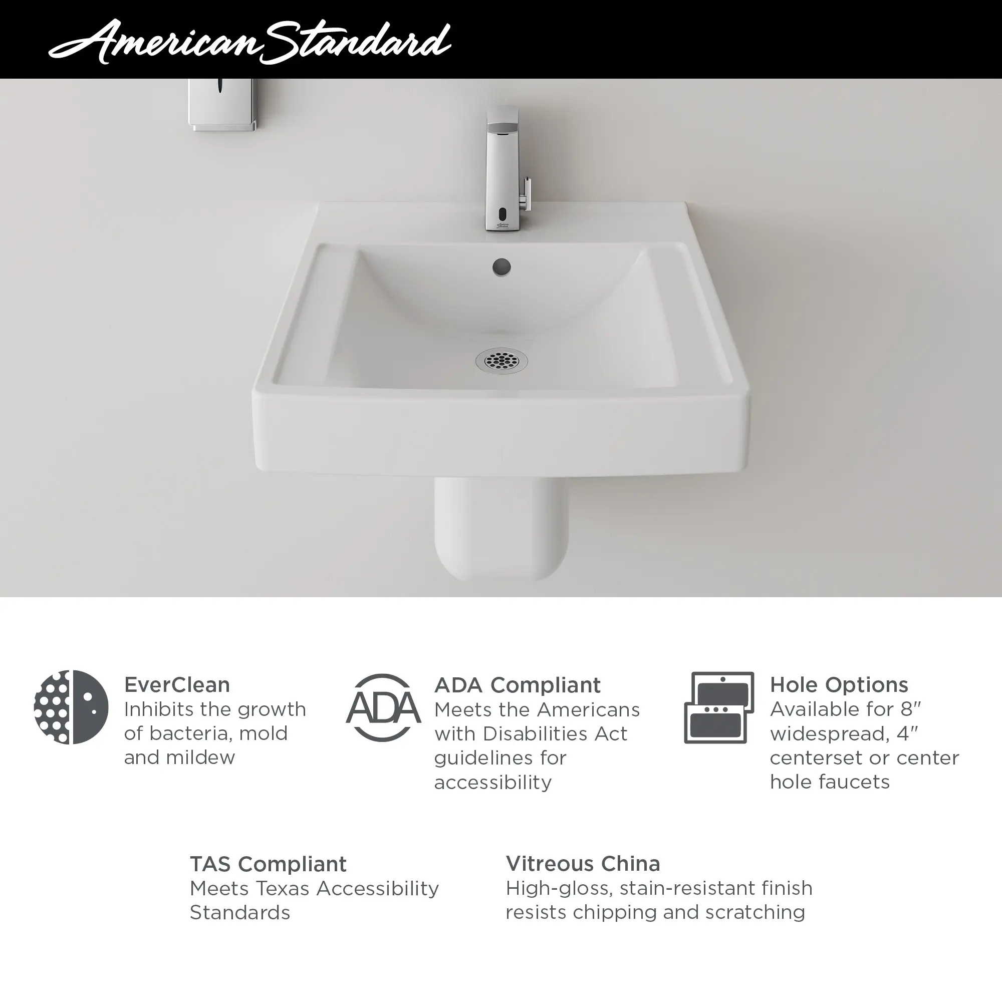 Decorum® 21 x 20-1/4-Inch (533 x 514 mm) Wall-Hung EverClean® Sink With 4-Inch Centerset - Image 9