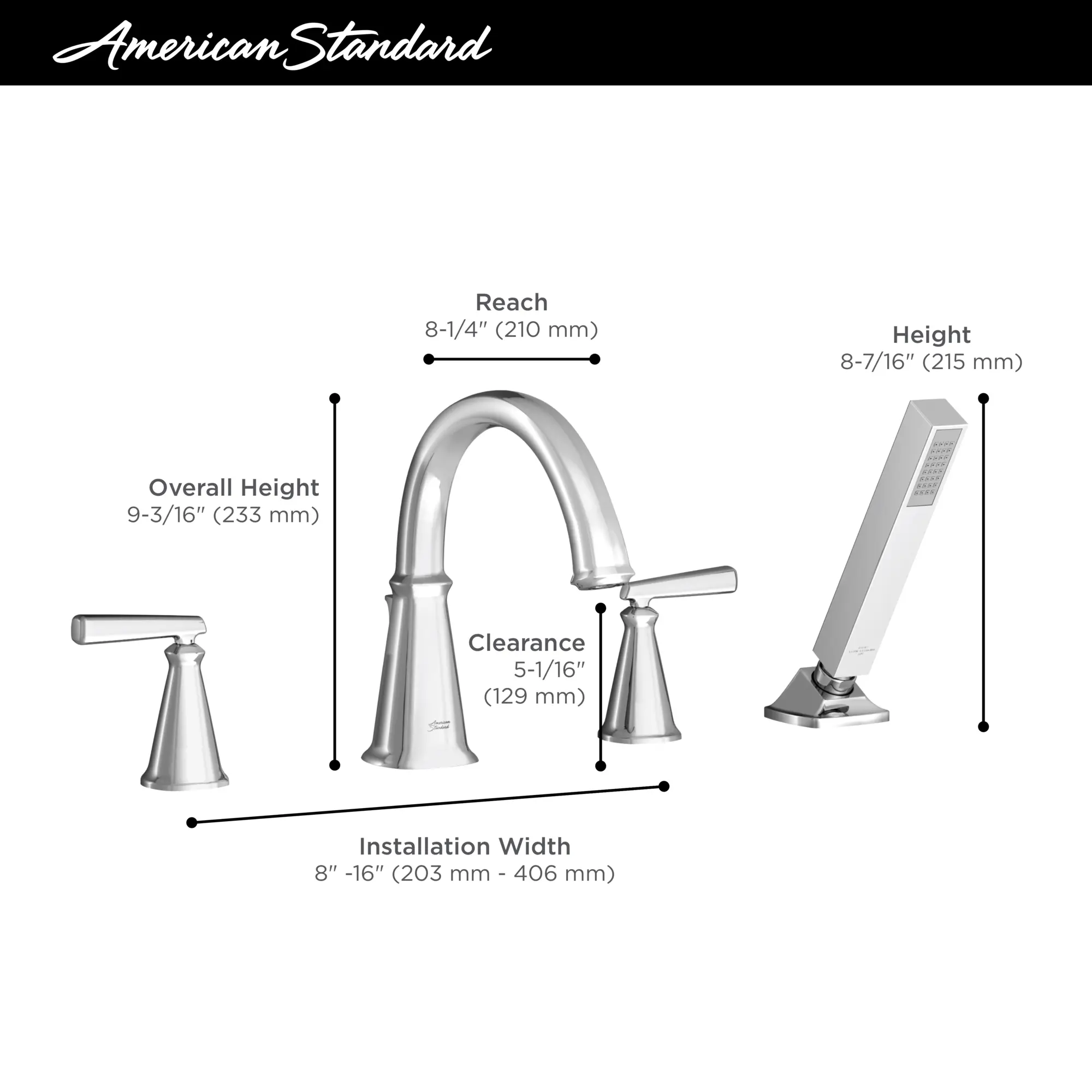 Edgemere® Bathtub Faucet With Lever Handles and Personal Shower for Flash® Rough-In Valve - Image 11