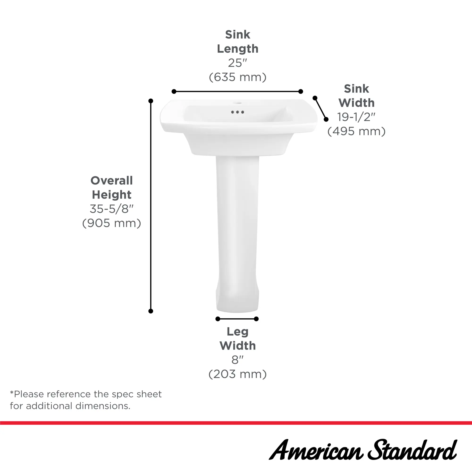 Edgemere Center Hole Only Pedestal Sink Top and Leg Combination - Image 6