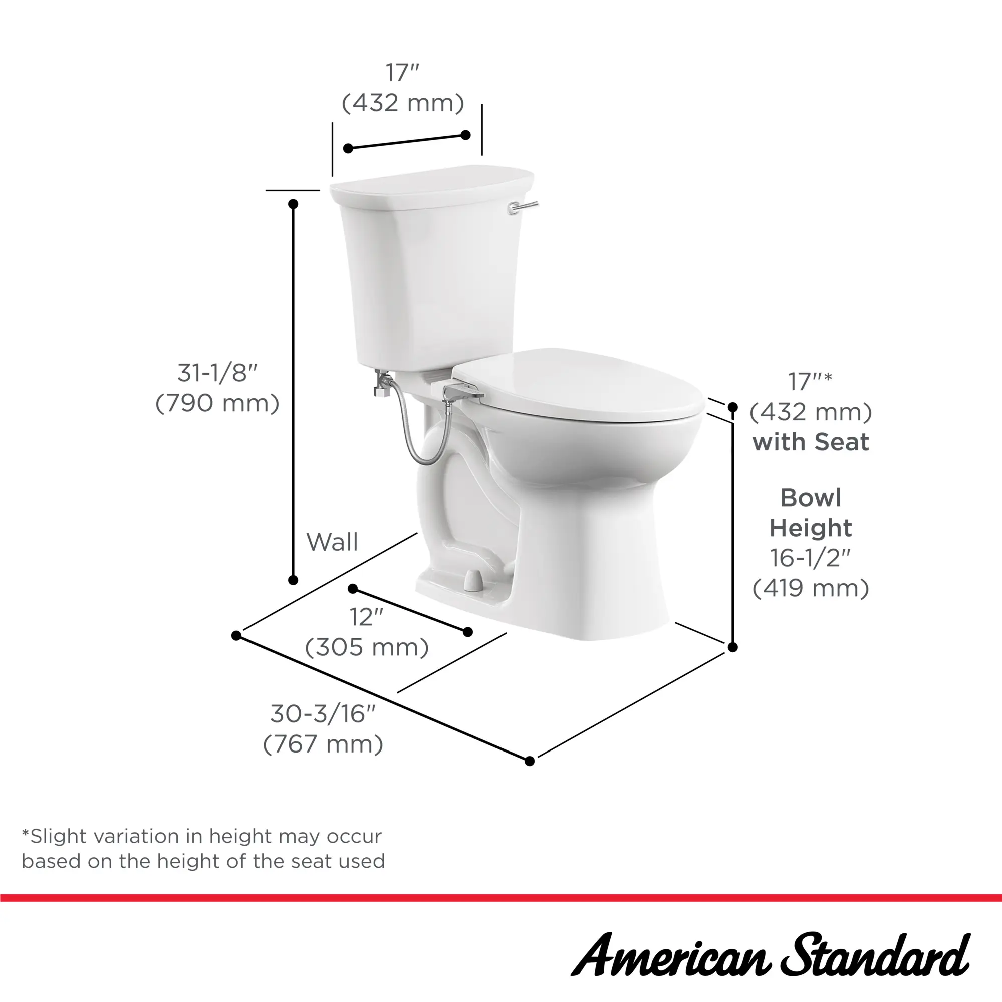 Edgemere® Two-Piece 1.28 gpf/4.8 Lpf Chair-Height Elongated Right-Hand Trip Lever Toilet With AquaWash® Slim Non-Electric SpaLet® Bidet Seat and Wax Ring - Image 11