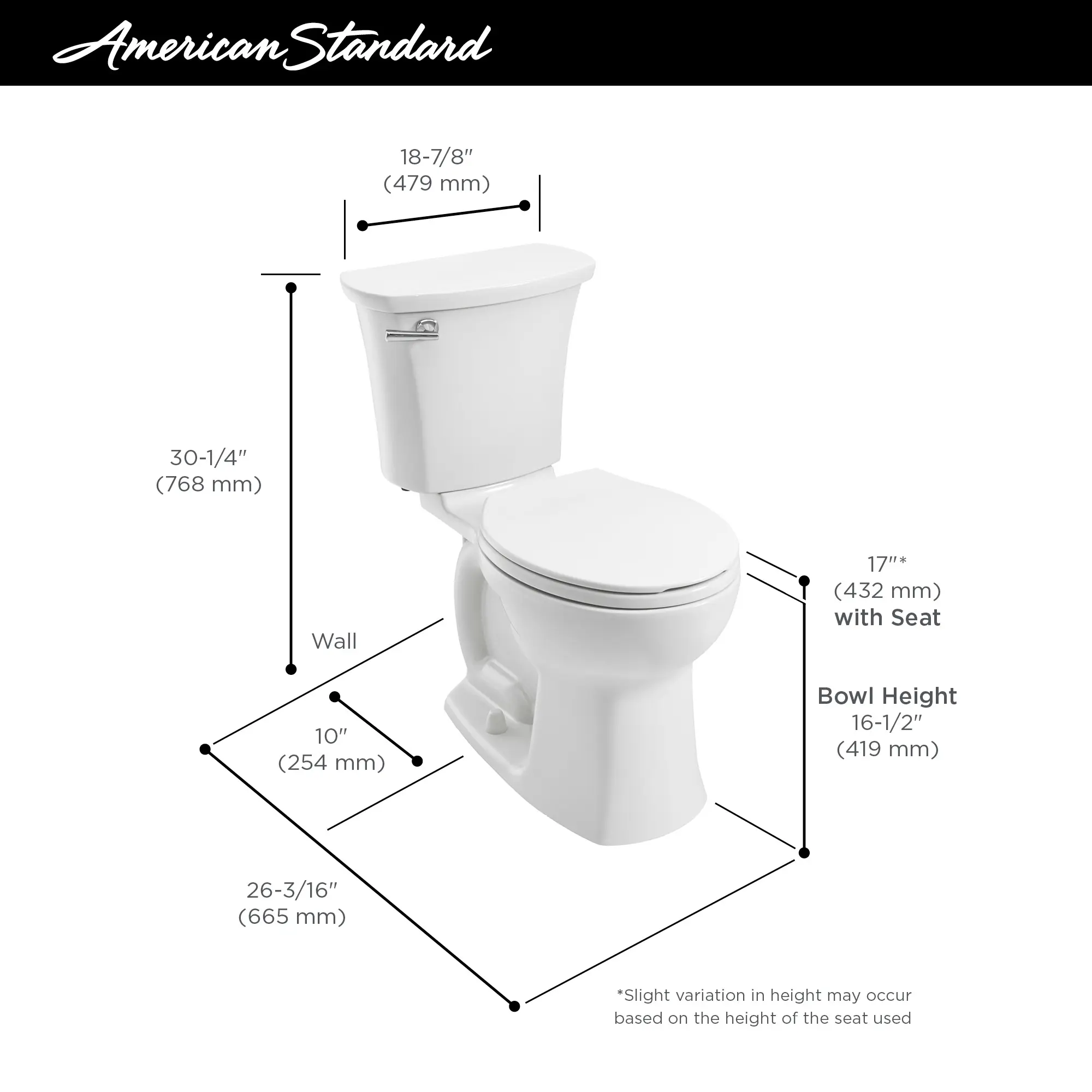 Edgemere® Two-Piece 1.28 gpf/4.8 Lpf Chair-Height Round-Front 10 in. Rough Toilet Less Seat - Image 15
