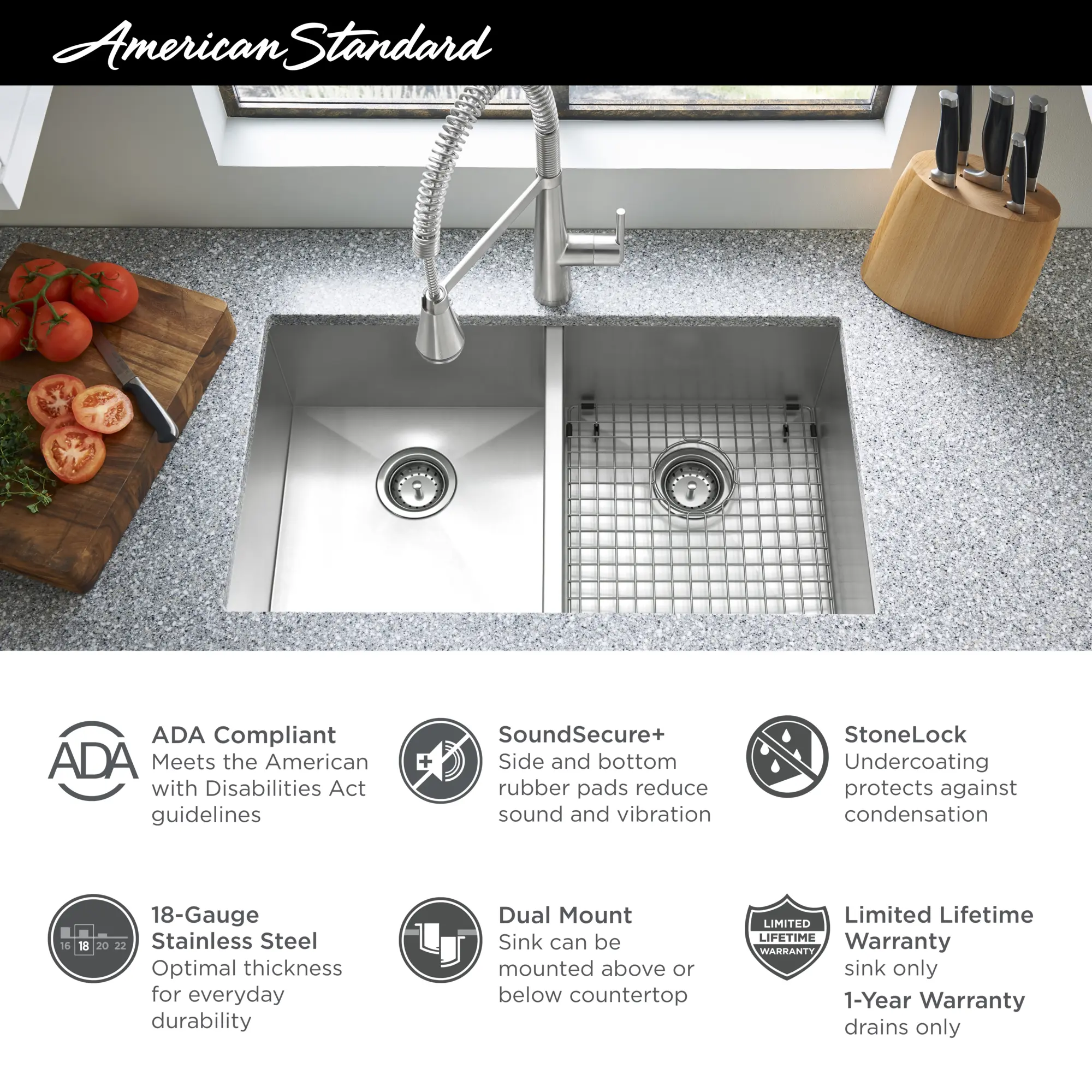 Edgewater® 33 x 22-Inch Stainless Steel 1-Hole Dual Mount Double-Bowl ADA Kitchen Sink - Image 5