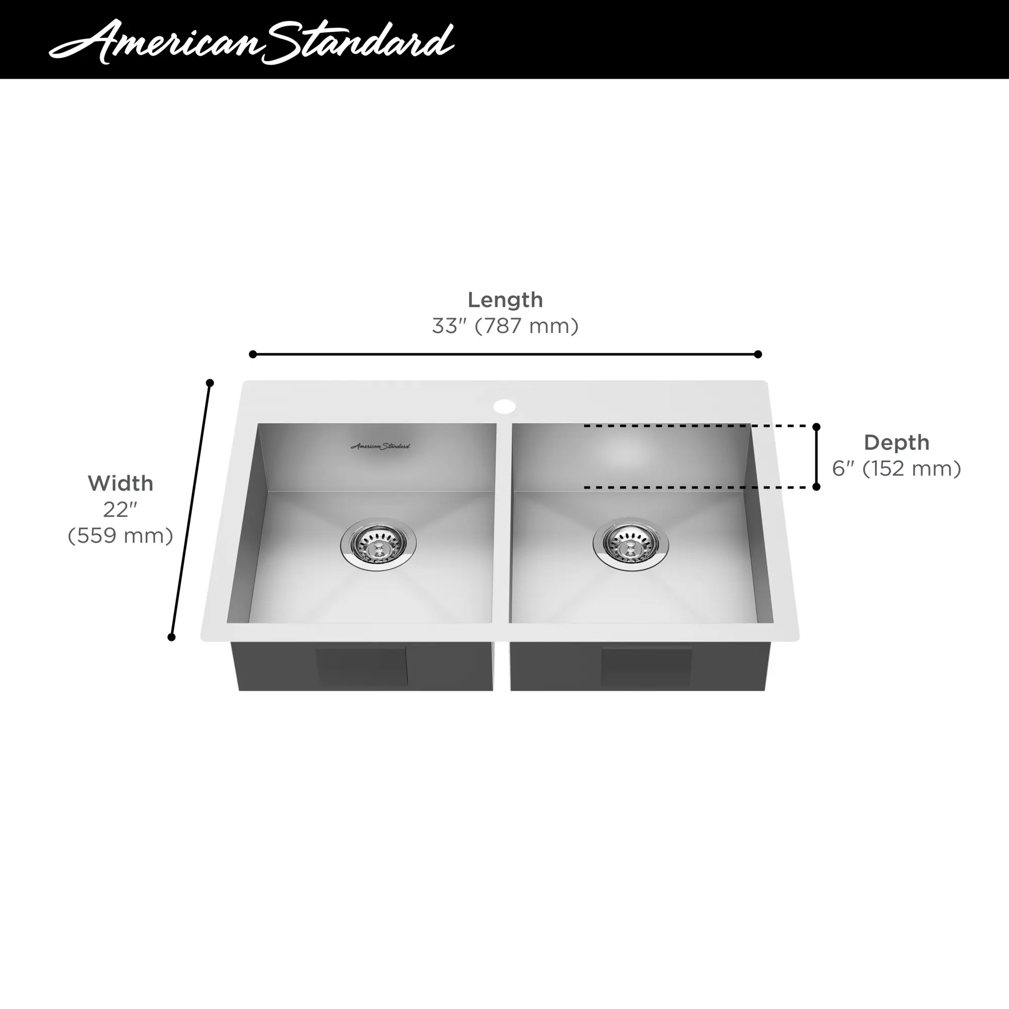 Edgewater® 33 x 22-Inch Stainless Steel 1-Hole Dual Mount Double-Bowl ADA Kitchen Sink - Image 9