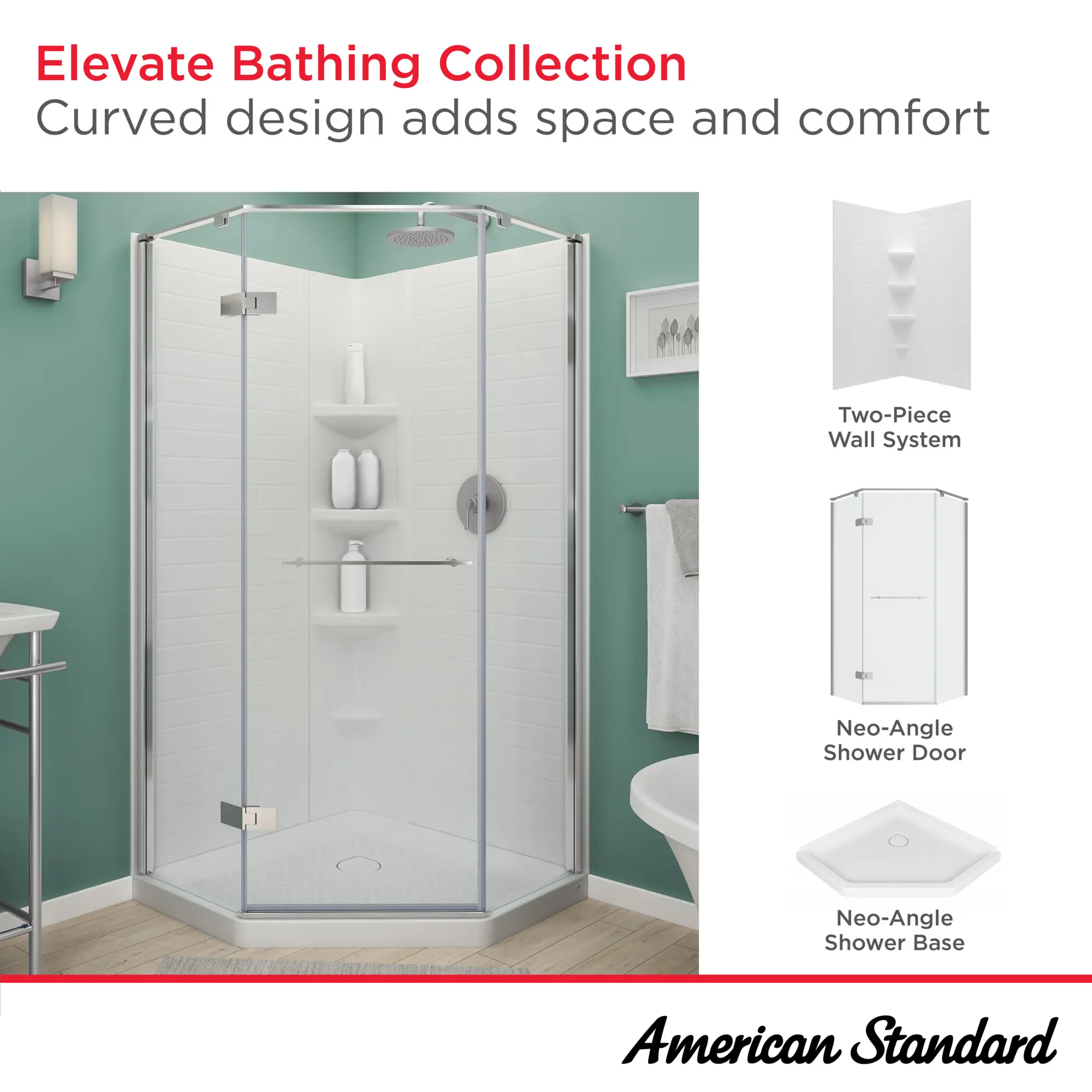 Elevate 38-In. x 38-In. x 74-In. Subway Pattern 2-pc Shower Surround - Image 8