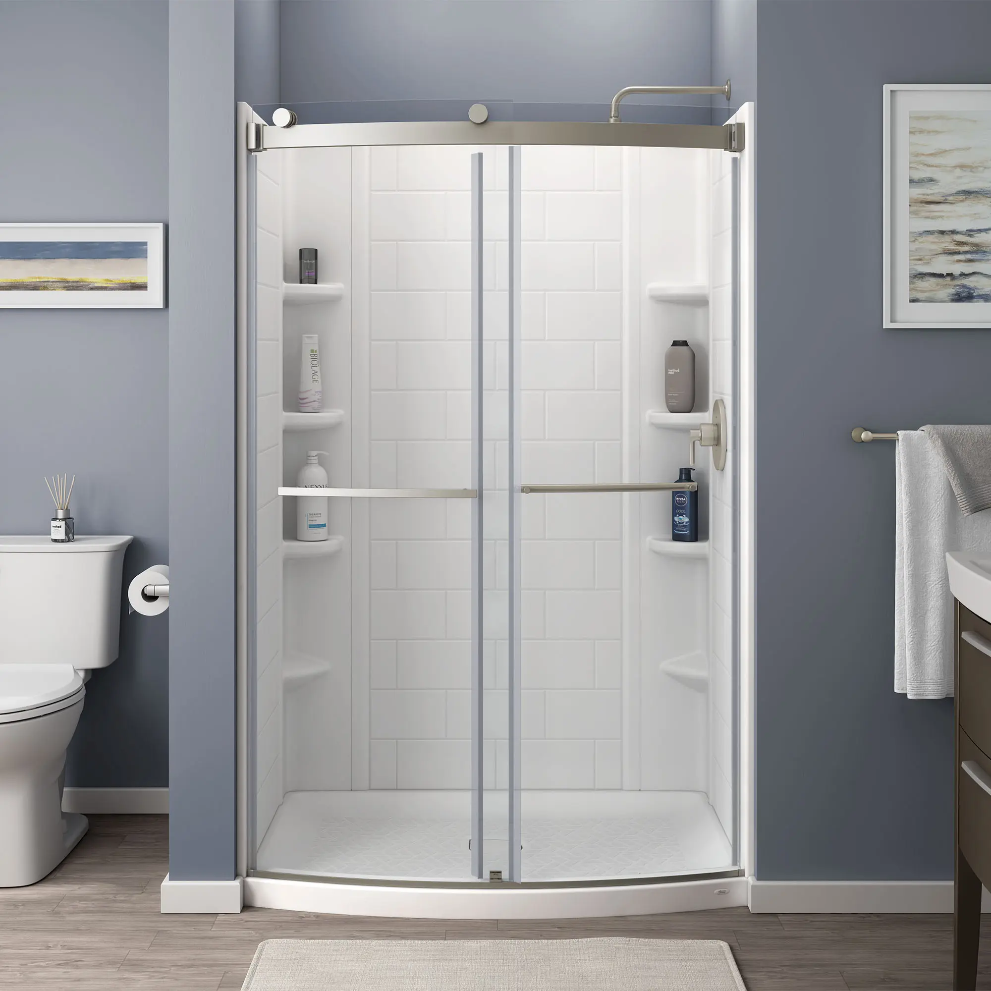 Elevate Frameless 48x72-inch Top-Roller Curved Sliding Shower Door - Image 2