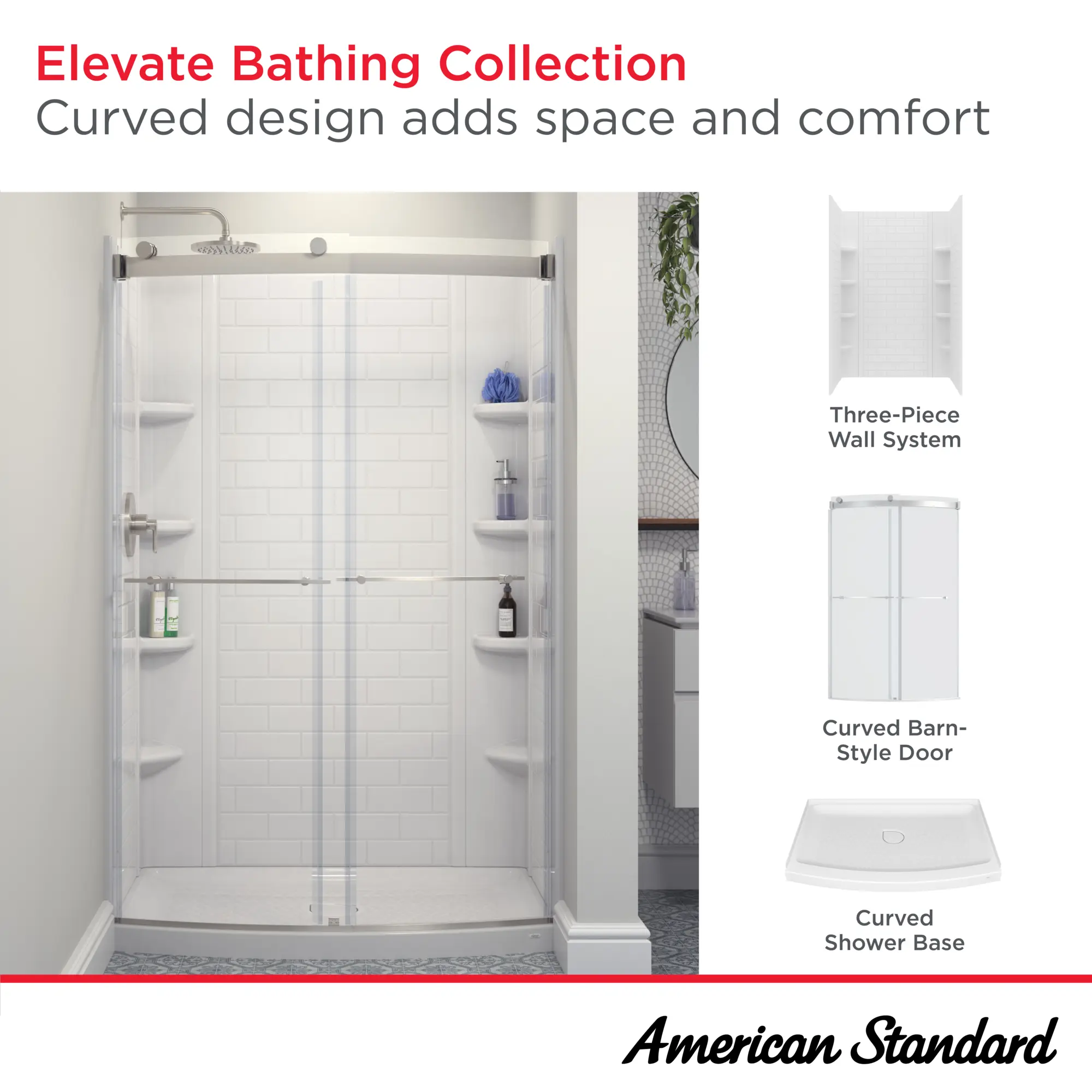 Elevate Frameless 48x72-inch Top-Roller Curved Sliding Shower Door - Image 7