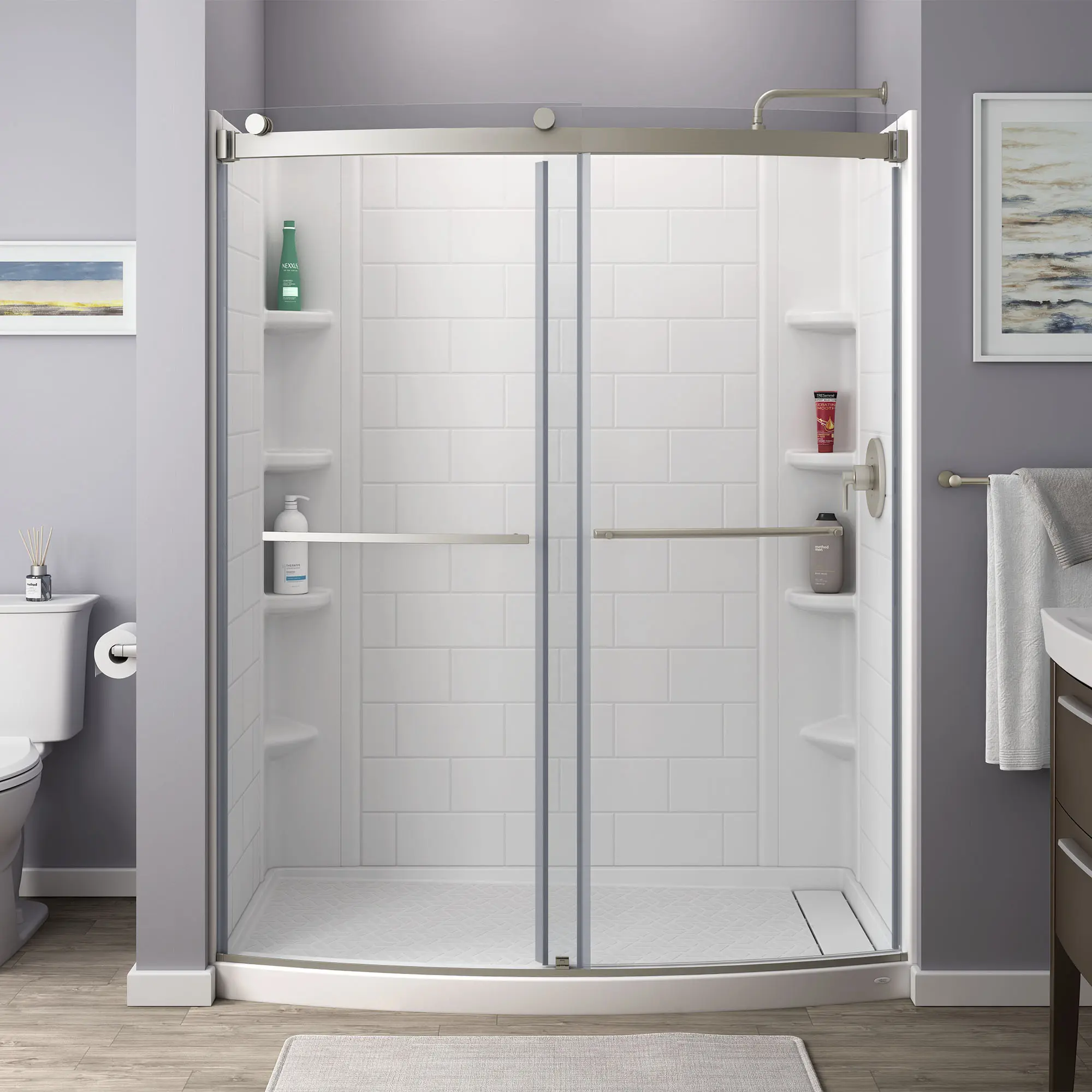 Elevate Frameless 60x72-inch Top-Roller Curved Sliding Shower Door - Image 2