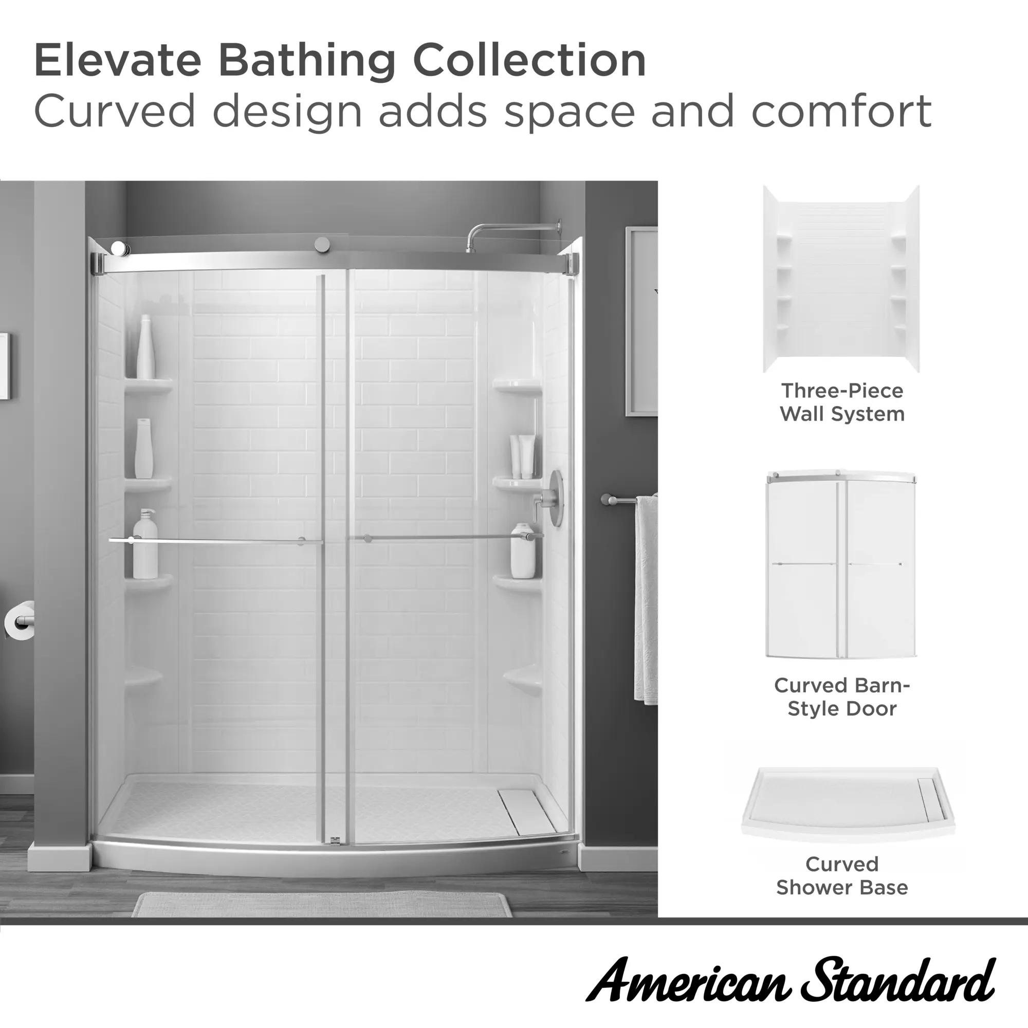 Elevate Frameless 60x72-inch Top-Roller Curved Sliding Shower Door - Image 5