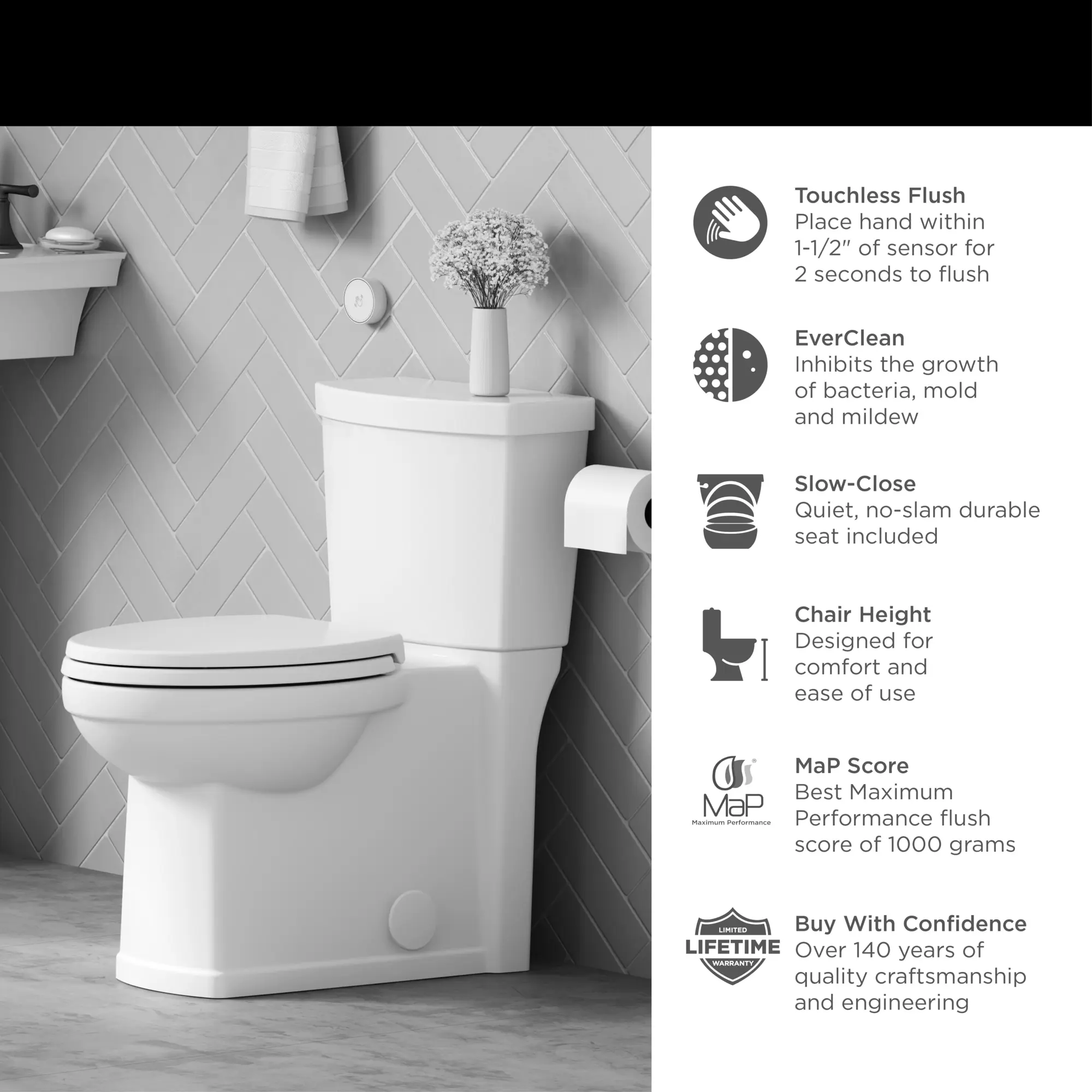 Estate® Touchless Skirted Two-Piece 1.28 gpf/4.8 Lpf Chair Height Elongated Toilet With Seat - Image 11