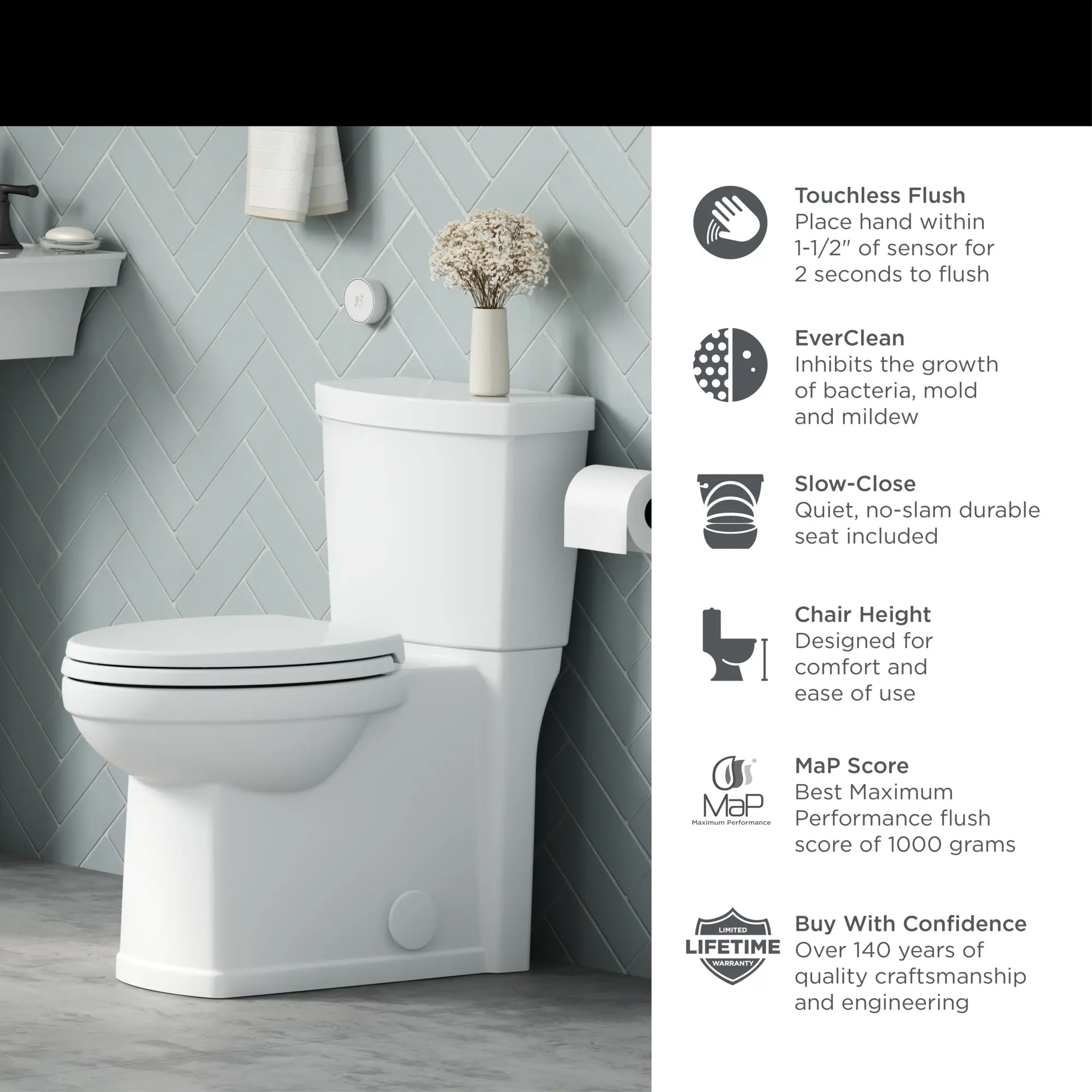 Estate® Touchless Skirted Two-Piece 1.28 gpf/4.8 Lpf Chair Height Elongated Toilet With Seat - Image 6
