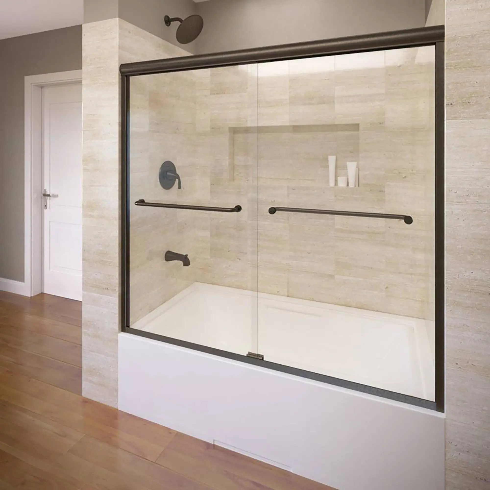Euro 60 x 57-Inch Height Semi-Frameless Sliding Tub Door with Clear Glass - Image 34