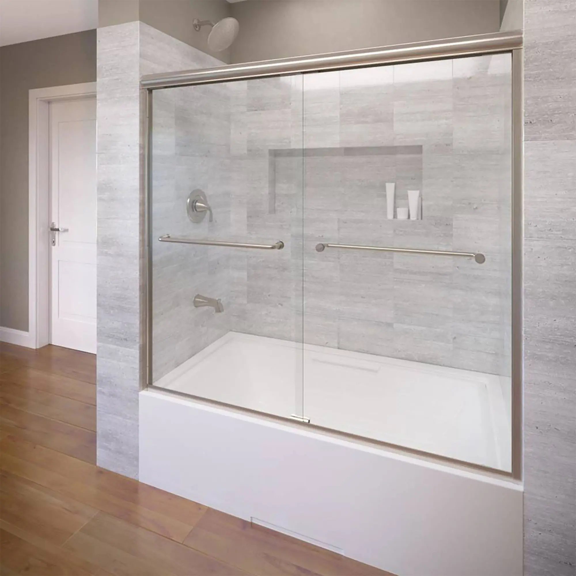 Euro 60 x 57-Inch Height Semi-Frameless Sliding Tub Door with Rain Glass - Image 38