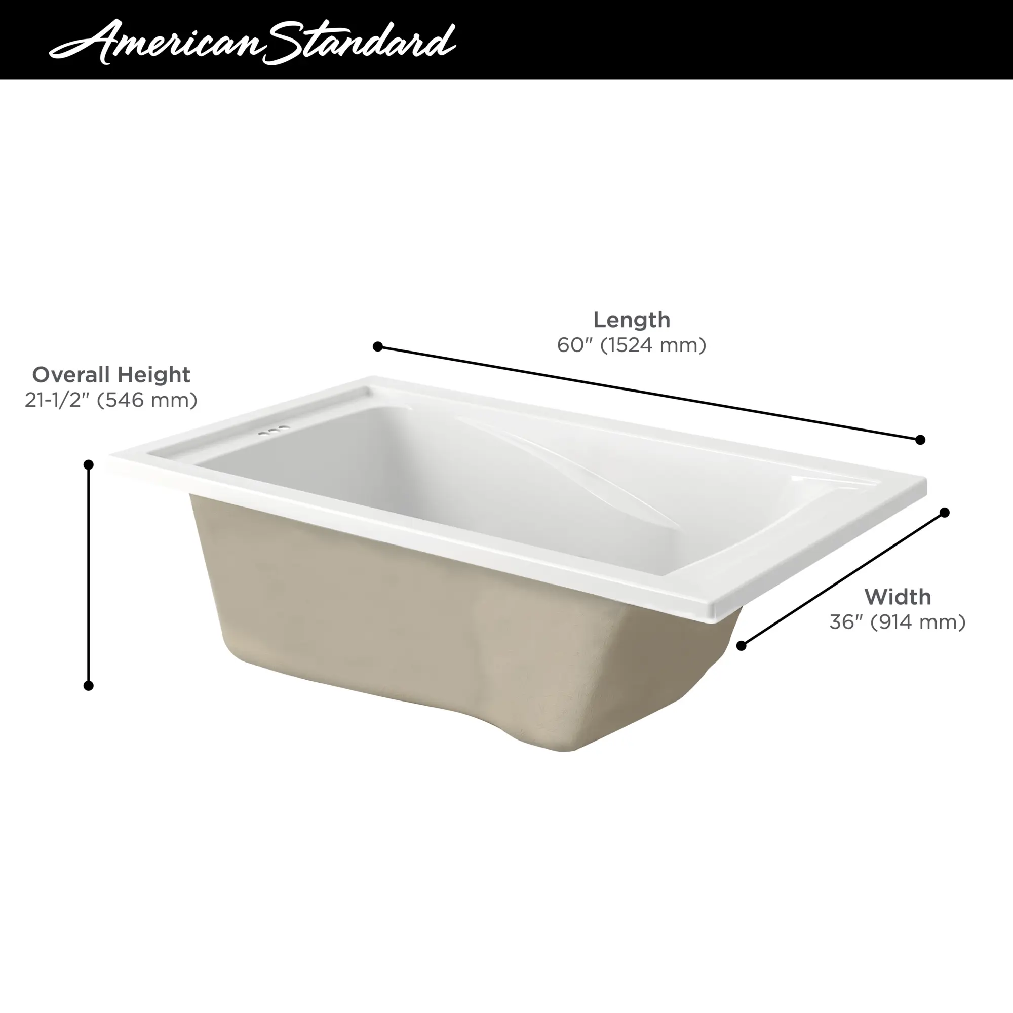 Evolution® 60 x 36-Inch Deep Soak® Drop-In Bathtub - Image 7
