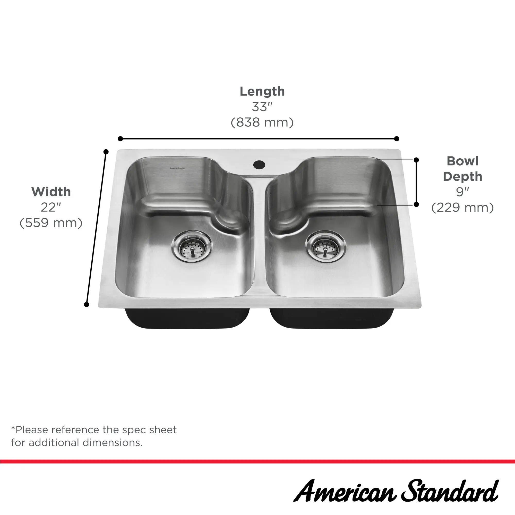 Fairacres® 33 x 22-Inch Stainless Steel 1-Hole Dual Mount Double Bowl Kitchen Sink with Pull-Down Faucet - Image 14