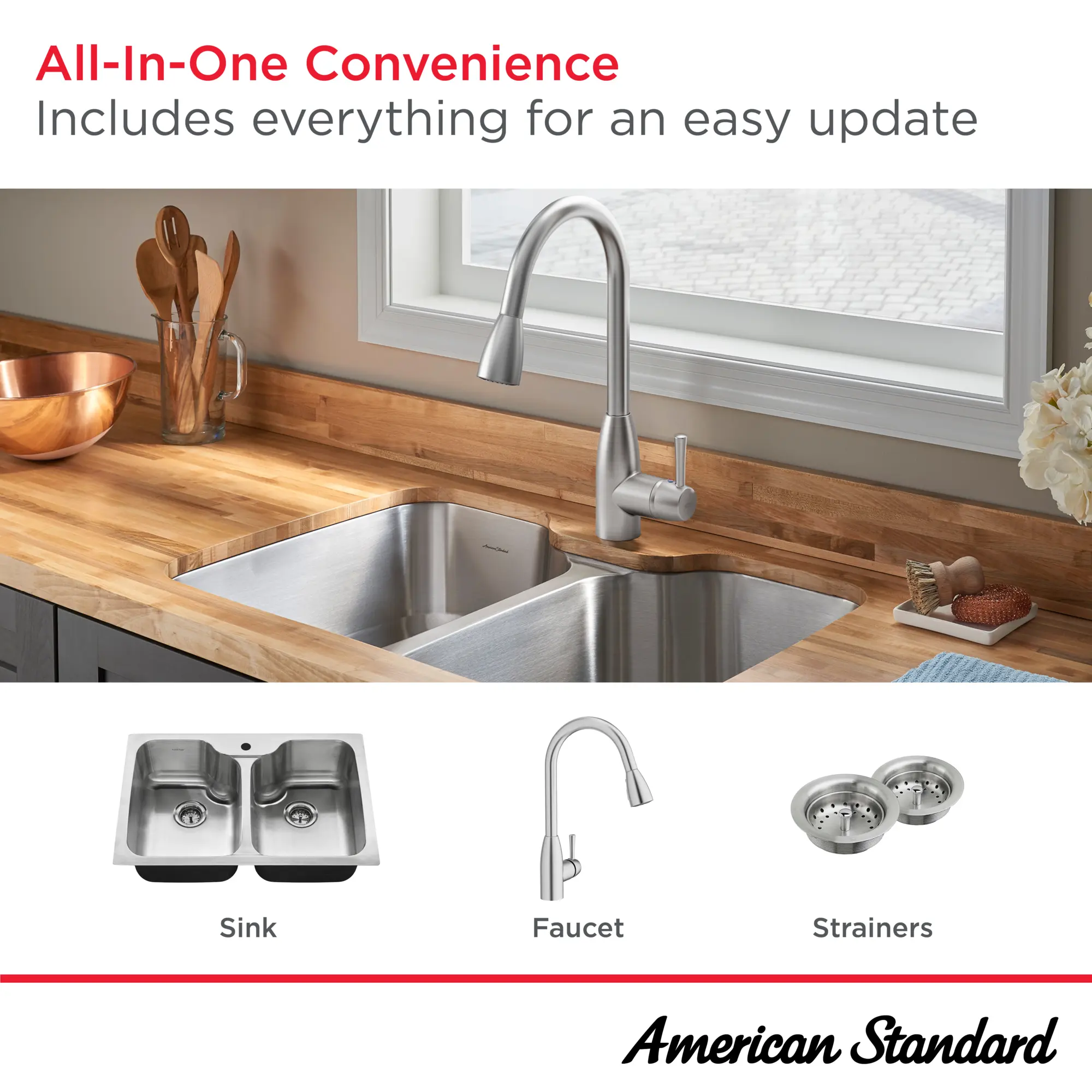 Fairacres® 33 x 22-Inch Stainless Steel 1-Hole Dual Mount Double Bowl Kitchen Sink with Pull-Down Faucet - Image 15