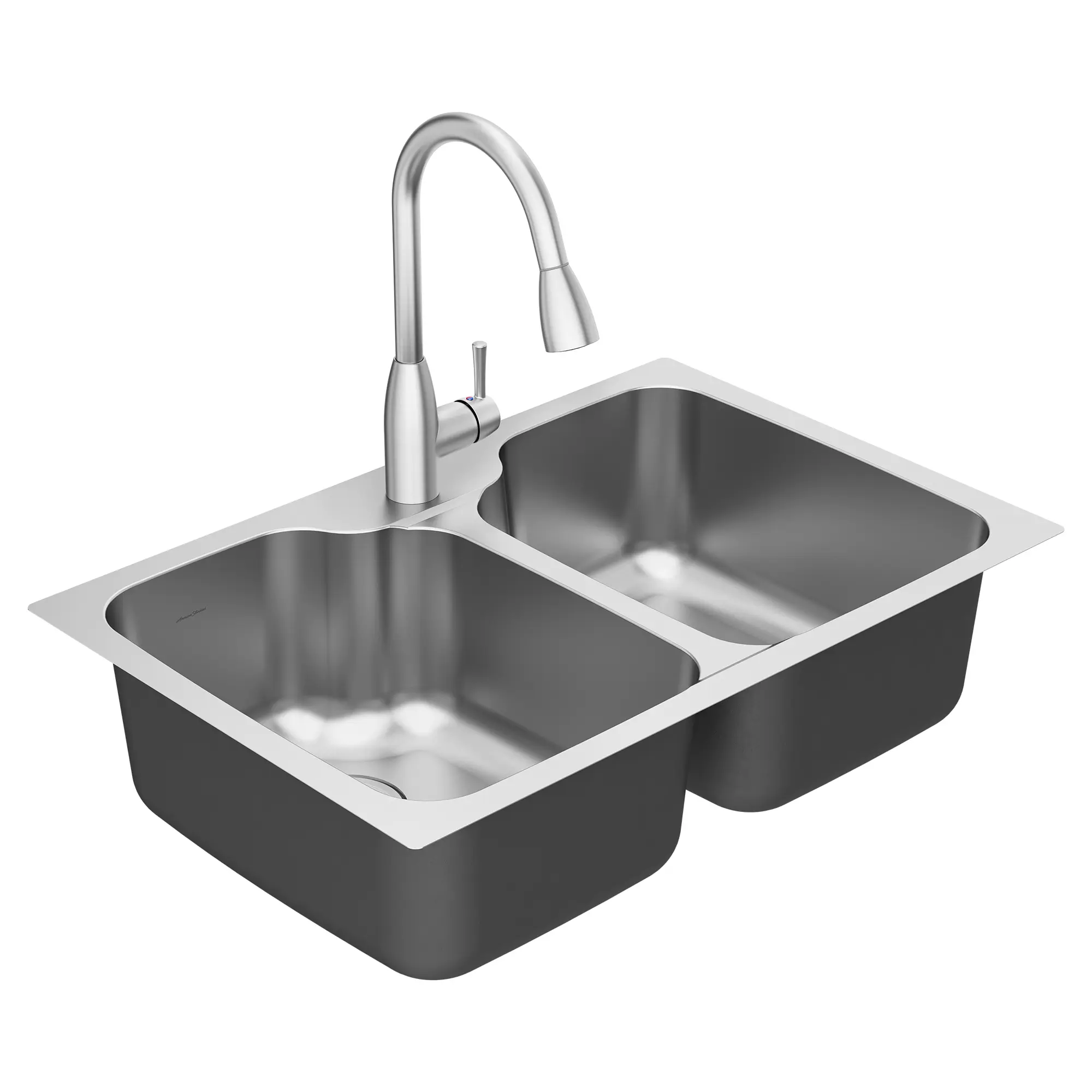Fairacres® 33 x 22-Inch Stainless Steel 1-Hole Dual Mount Double Bowl Kitchen Sink with Pull-Down Faucet - Image 4