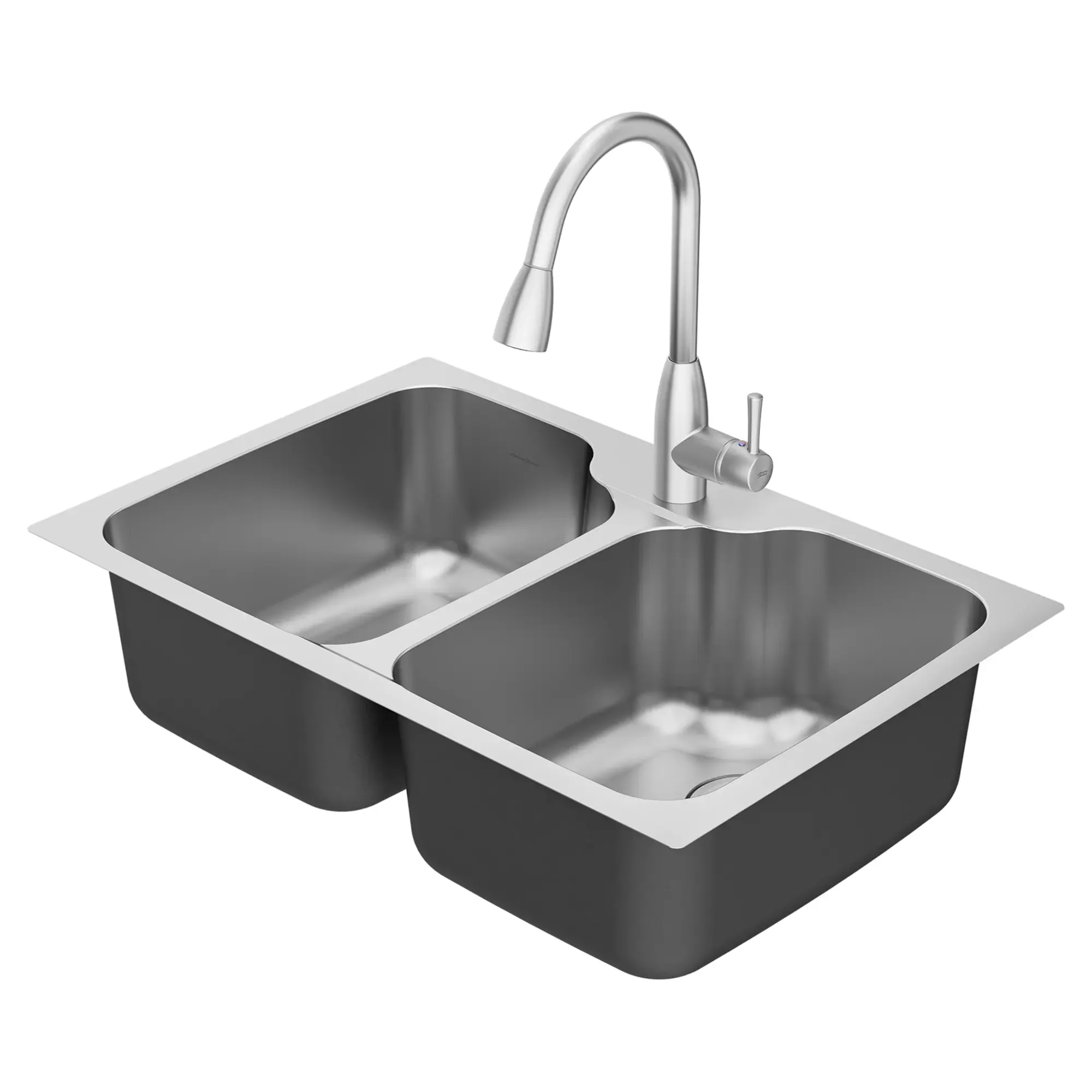 Fairacres® 33 x 22-Inch Stainless Steel 1-Hole Dual Mount Double Bowl Kitchen Sink with Pull-Down Faucet - Image 5