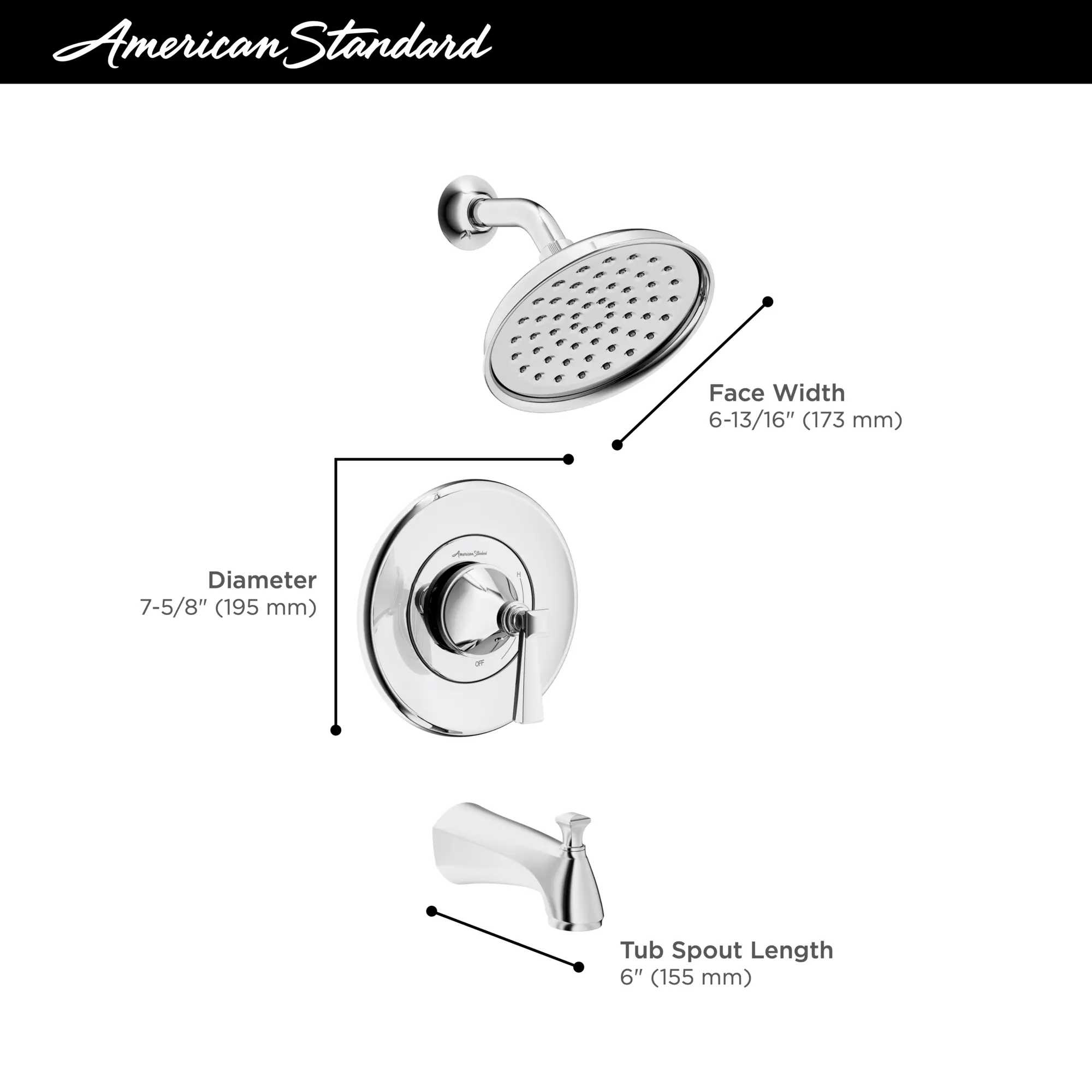 Glenmere 1.8 gpm/6.8 L/min Tub and Shower Trim Kit With Water-Saving Showerhead, Double Ceramic Pressure Balance Cartridge With Lever Handle - Image 8