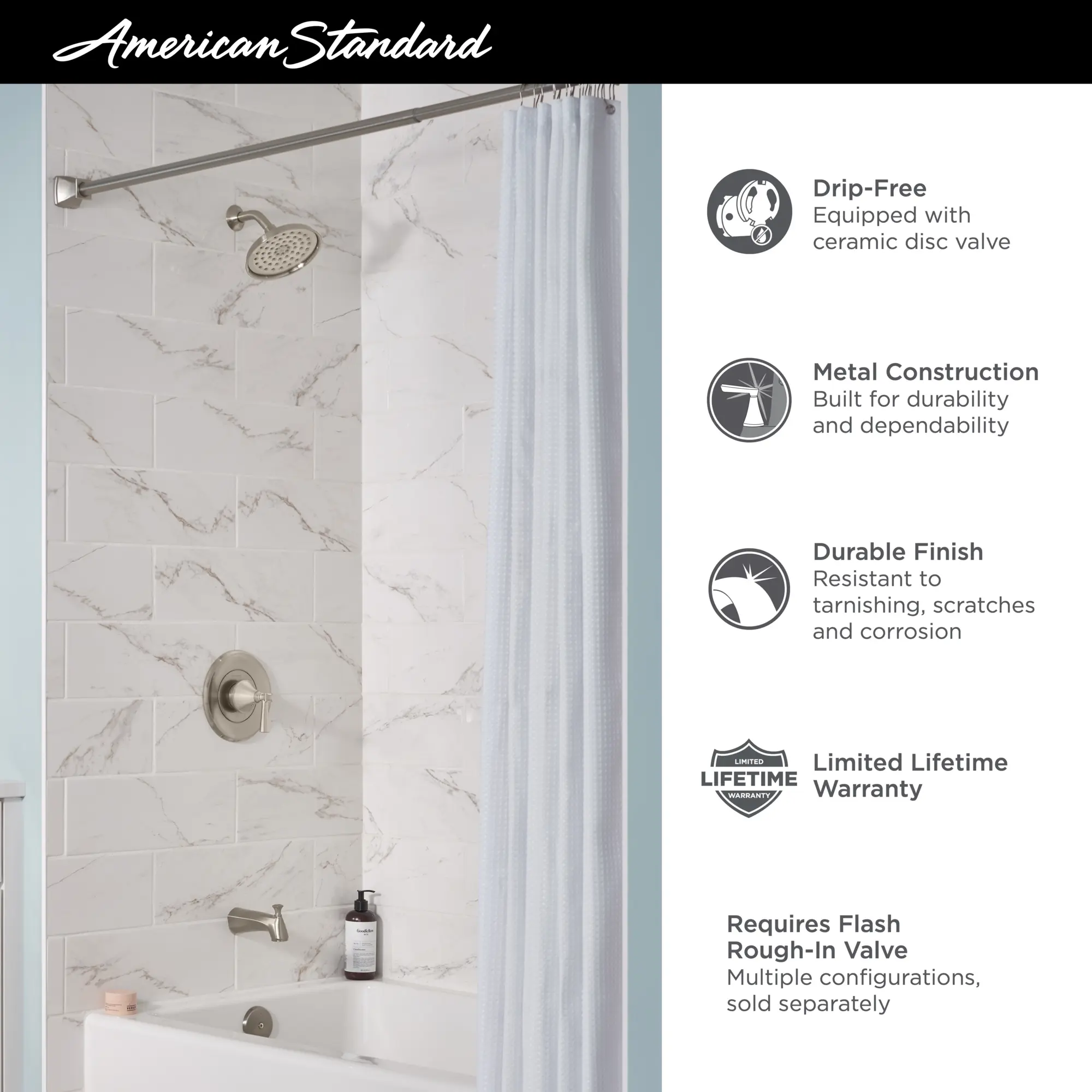 Glenmere 2.5 gpm/6.8 L/min Tub and Shower Trim Kit With Showerhead, Double Ceramic Pressure Balance Cartridge - Image 17