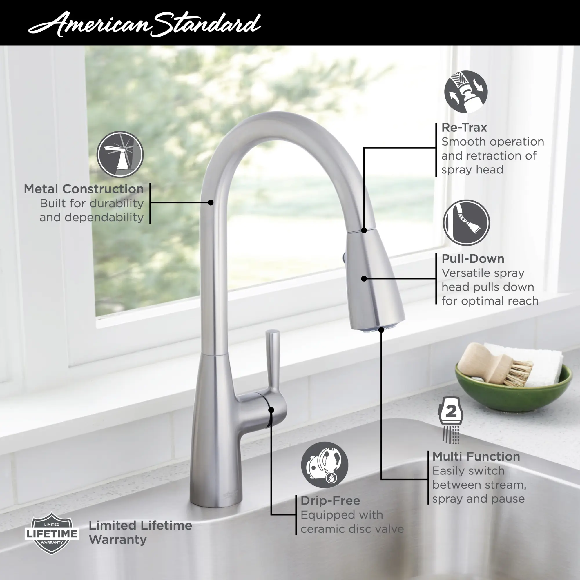 Hillsdale Single-Handle Pull-Down Dual Spray Kitchen Faucet - Image 13