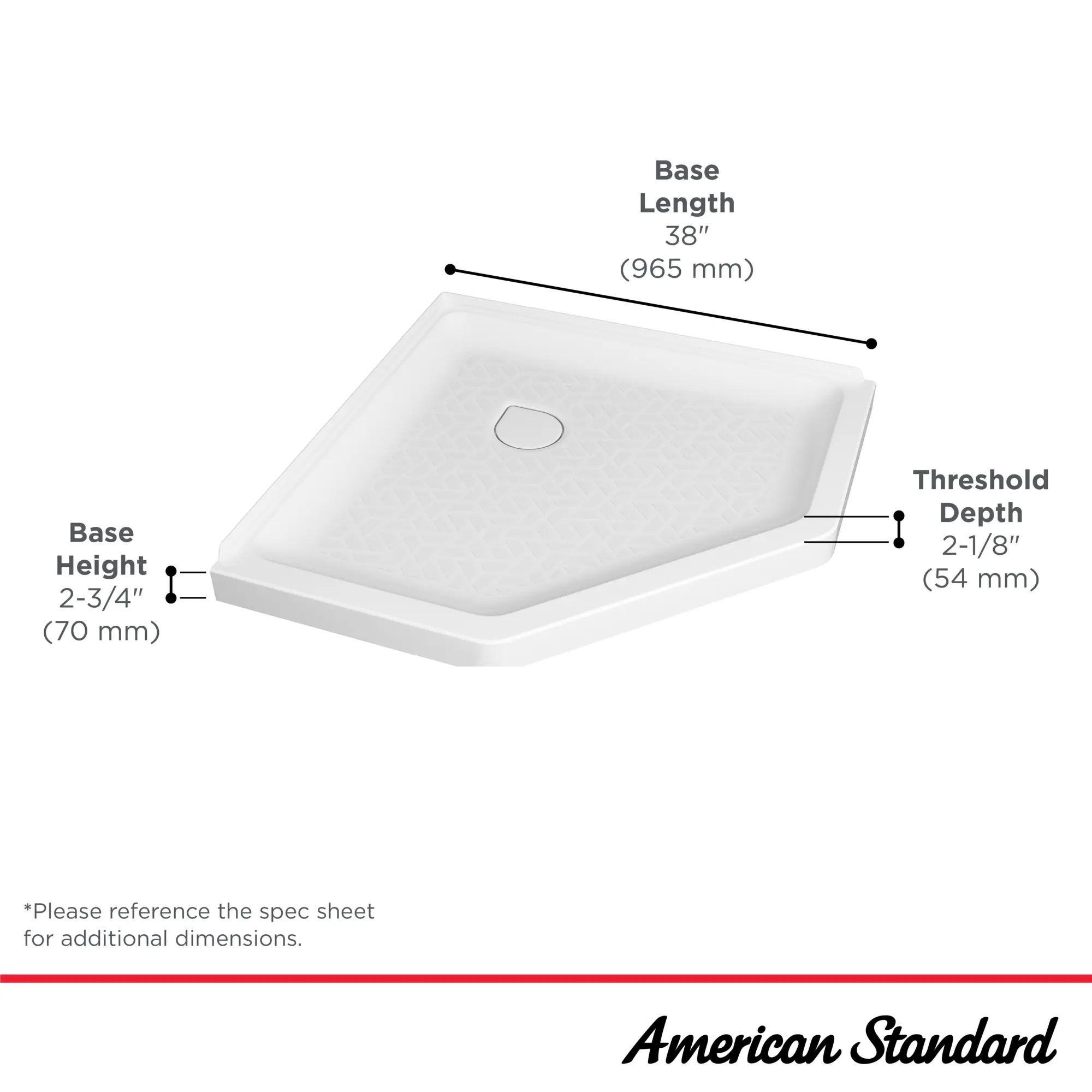 Ovation Curve 38-inch Neo-Angle Base with Center Drain Outlet - Image 12
